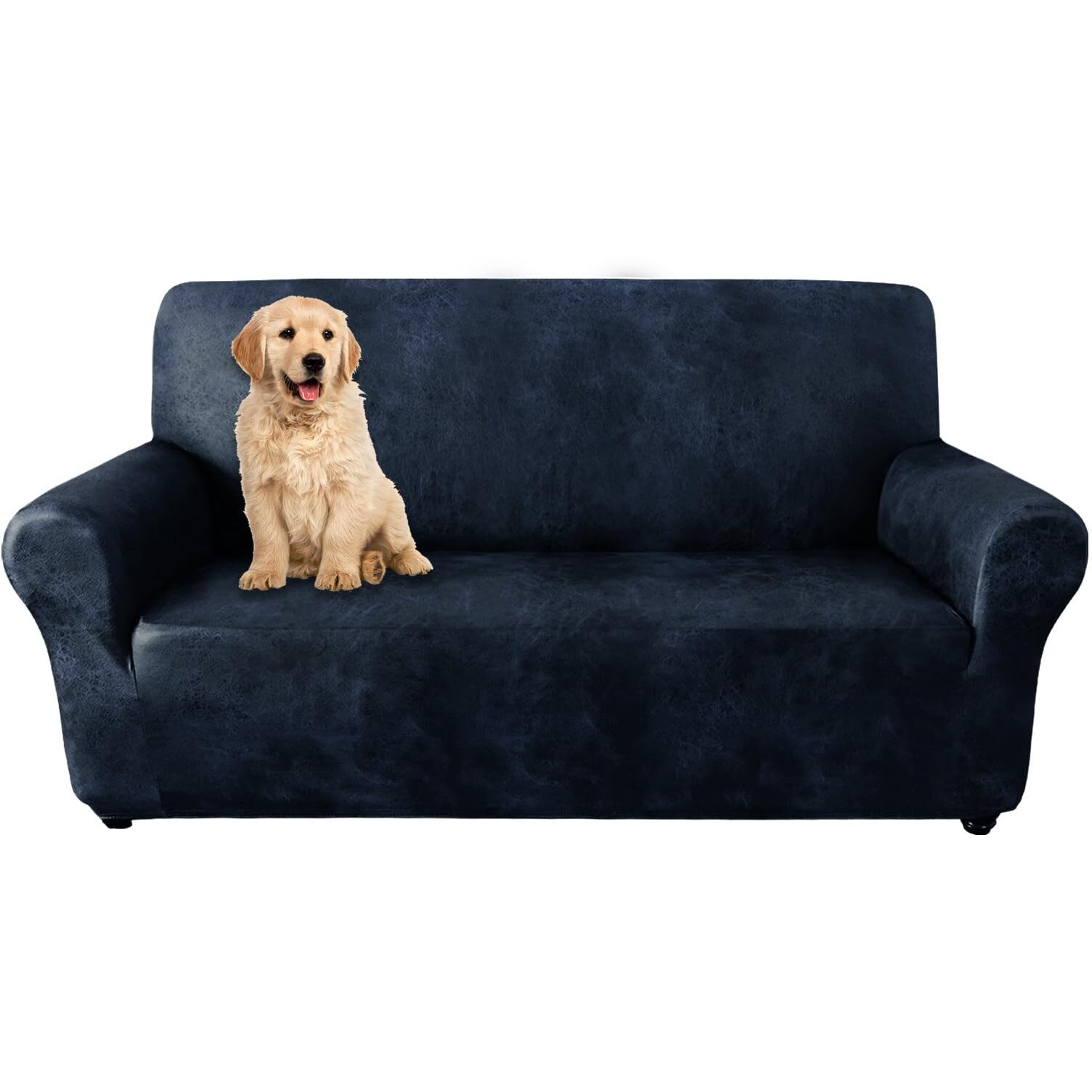 Molasofa Love Seat Covers Covers For Home DOr,Soft Loveseat Covers Leather-Like Spandex Loveseat Cover,Non-Pilling Non-Slip 1-Piece Couch Cover For Dogs/Cats/Kids(Loveseat, Navy)