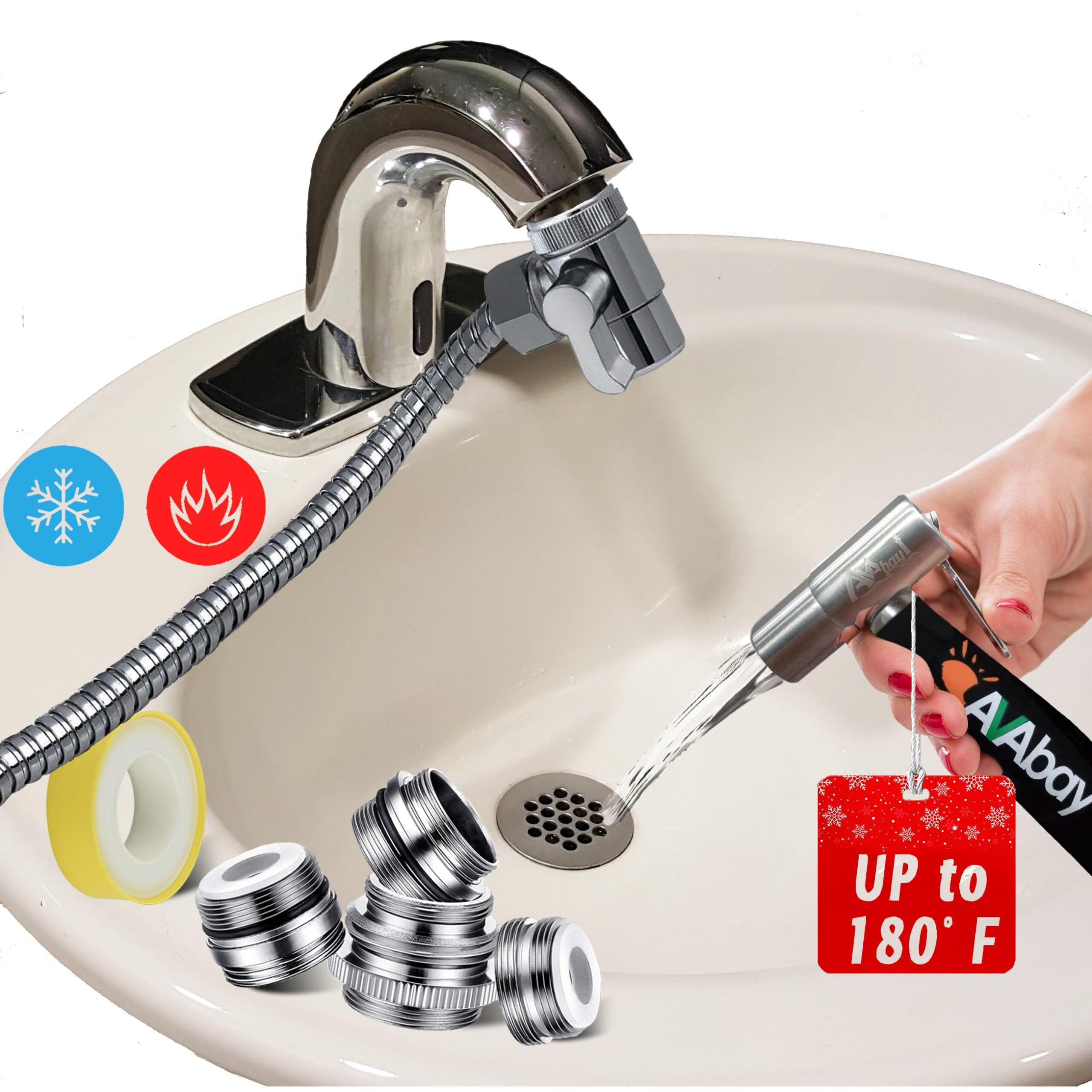 Avabay Faucet Bidet Sprayer For Toilet W/Thermal Insulated Grip - Hot Water 180 Handheld Sink Bidet Shataff - Diaper Sprayer With 80" Hose - Muslim Shower Hand Held Attachment For Sink Hose Sprayer