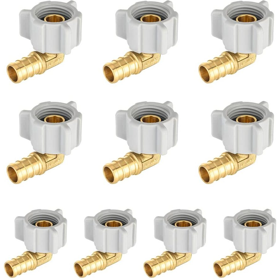 10-Pack Efield Pex 1/2" Pex X 1/2" Female Npt Swivel Elbow Brass Crimp Fittings, Astm F1807