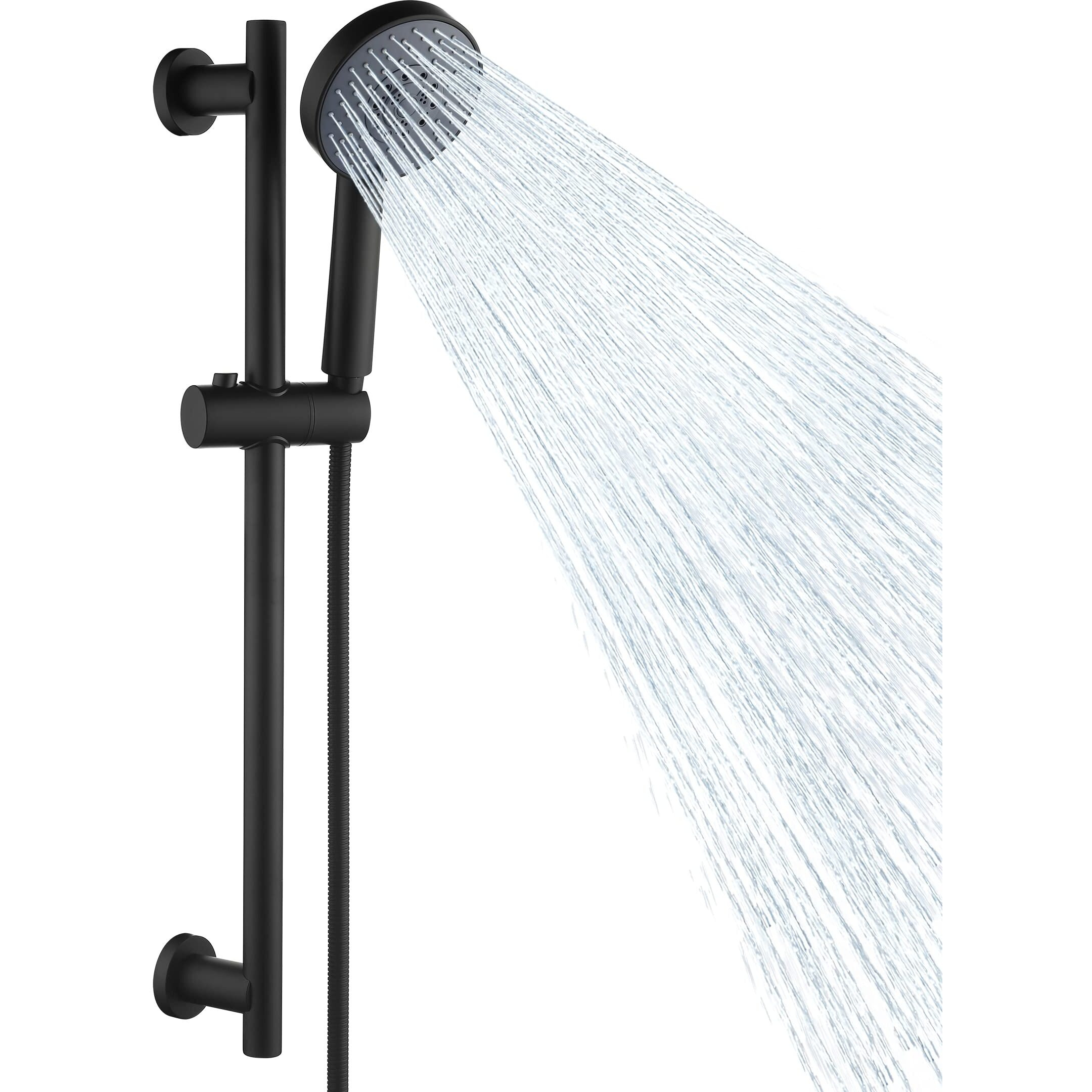Kes Matte Black Shower Head With Slide Bar Combo 5-Function Handheld Shower Kit Shower Hose Adjustable Holder Set, F204-Bk+Kp501B-Bk