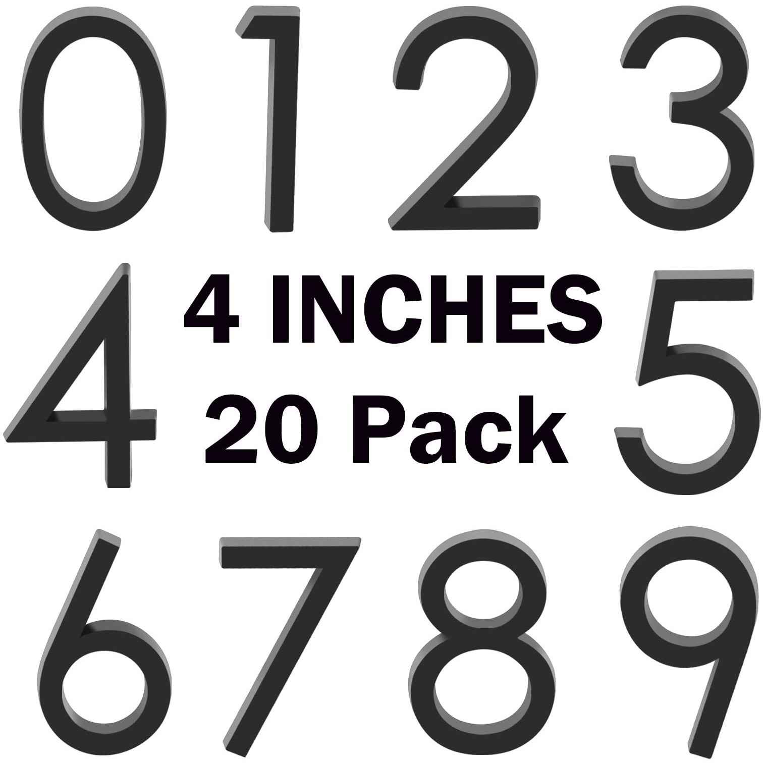 4Inch Self Adhesive Mailbox Numbers, Door Address Number Stickers For Office Room, Raised 3D Effect, Chrome Plated(Black-4Inch-20Pack)