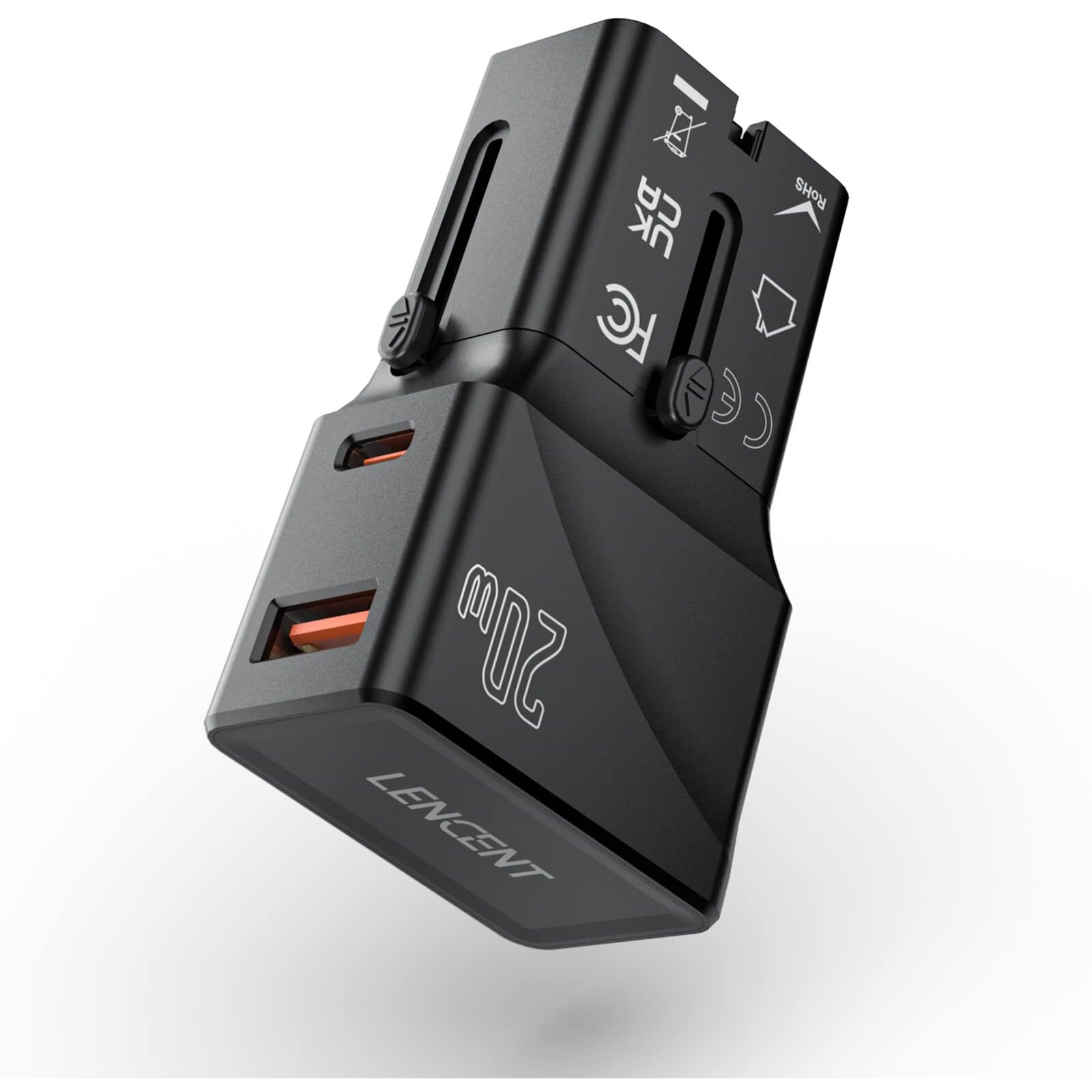 Lencent International Travel Power Adapter, Mini Pocket Usb C Charger, Pd 20W&Qc 3.0 Type-C Fast Charging, Outlet Adaptor, Worldwide Cell Phone Wall Charger Block With Uk Us Eu European Australia