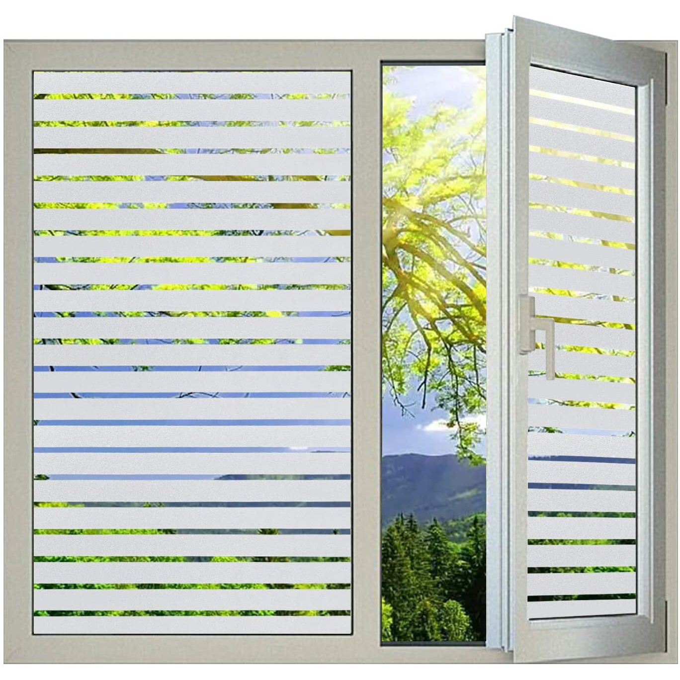 Derzgao Striped Pattern Decorative Window Privacy Film, Anti Uv Removable Privacy Film Windows Glass For Bathroom Home Office Garage Non-Adhesive Self Static Cling (Stripes Pattern 17.5X118.1Inch)