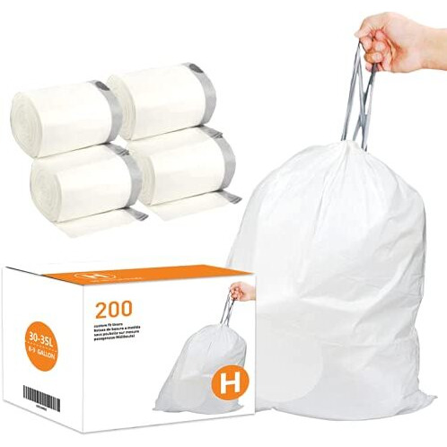 Code H (200 Count) 8-9 Gallon  30-35 Liter Heavy Duty Drawstring Plastic Trash Bags Code H  Reliable1St Compatible With Simplehuman Code H  White Drawstring Garbage Liners 8-9 Gallon  30-35 Liter