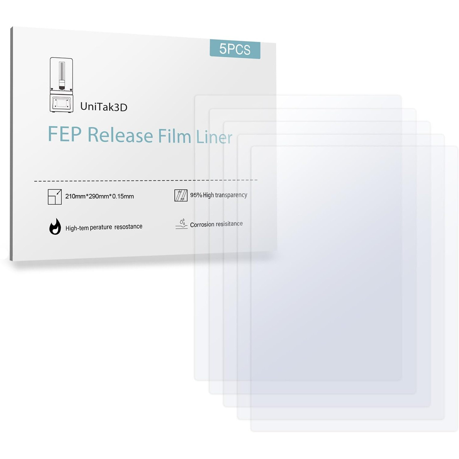 Photon Mono M5S Fep Release Film 210 * 290Mm,3D Printer Accessories Compatible With Anycubic Photon Mono M5S And Photon Mono M5 Uv Dlp Lcd Resin 3D Printer-0.15 Thickness(5Pcs)