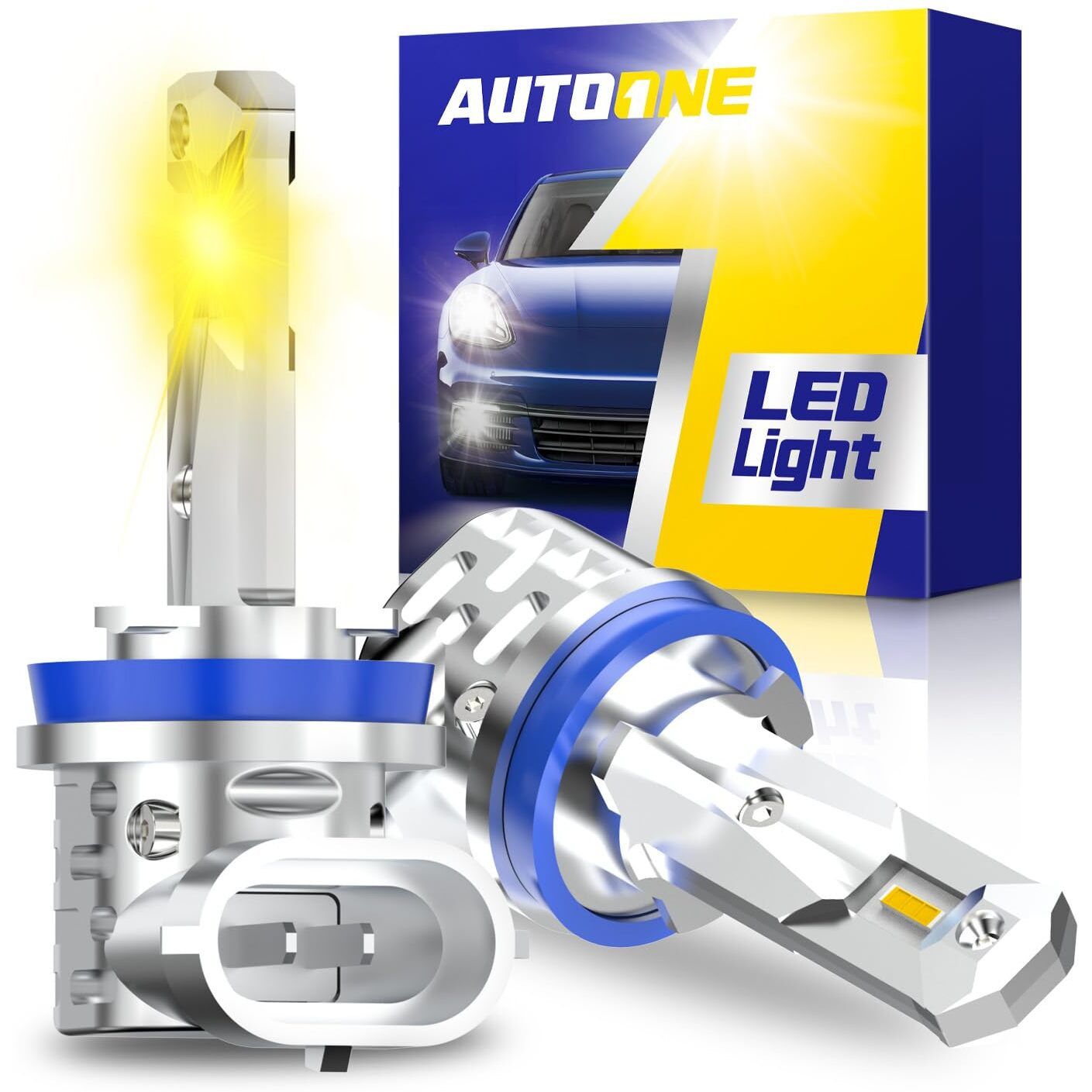 Autoone H8 H11 H16 Led Fog Light Bulbs Or Drl, 3000K Amber Yellow Super Bright For Automotive Car Fog Lights Replacements, 50000 Hours Lifespan, Plug And Play, Pack Of 2