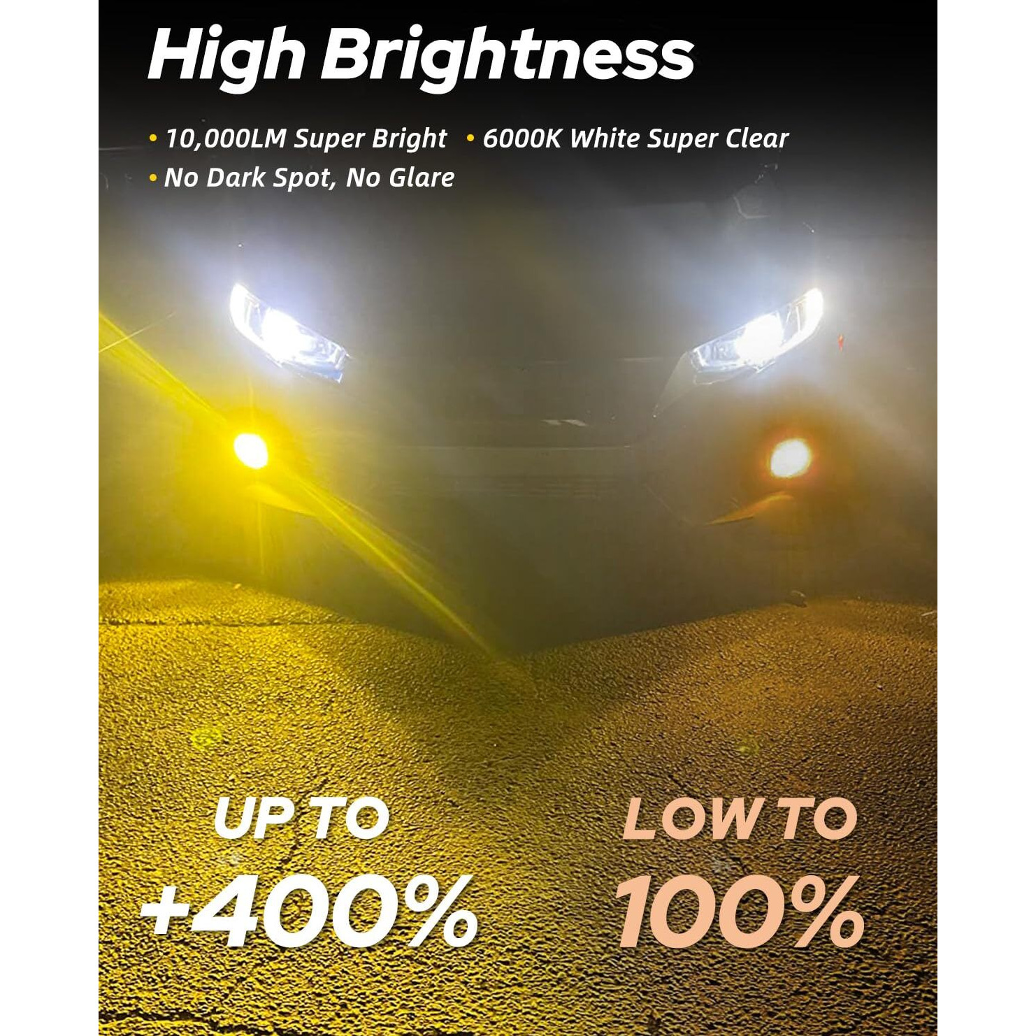 Autoone H8 H11 H16 Led Fog Light Bulbs Or Drl, 3000K Amber Yellow Super Bright For Automotive Car Fog Lights Replacements, 50000 Hours Lifespan, Plug And Play, Pack Of 2
