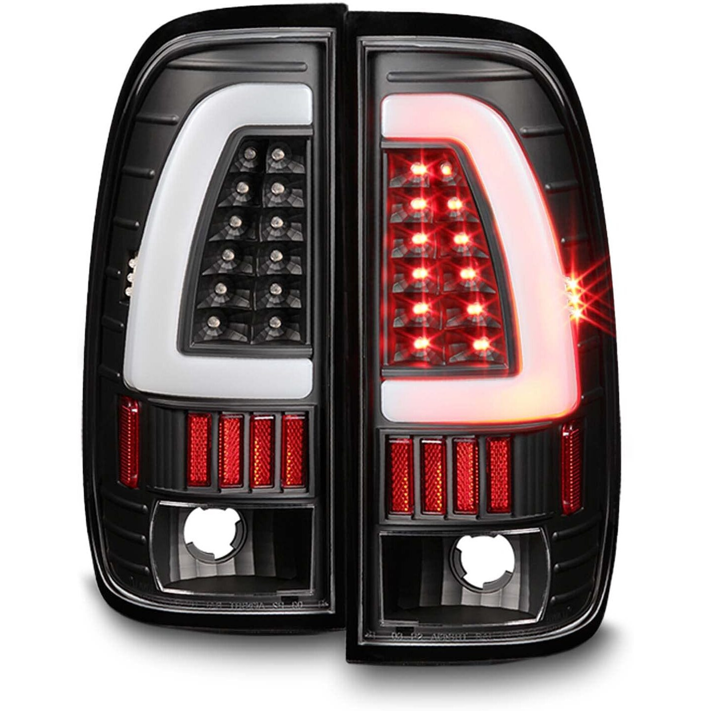 Akkon - For 1997-2003 Ford F150  1999-07 F-Series Super Duty Led Tube Style Black Taillights Taillamp Pair Set