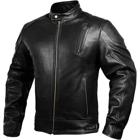 Hwk Leather Motorcycle Jacket With Armor For Men, Cafe Racer Genuine Leather Jacket For Weather Resistant Enduro Motocross, Motorbike Riding, Easy Adjust Men's Motorcycle Jacket, Small