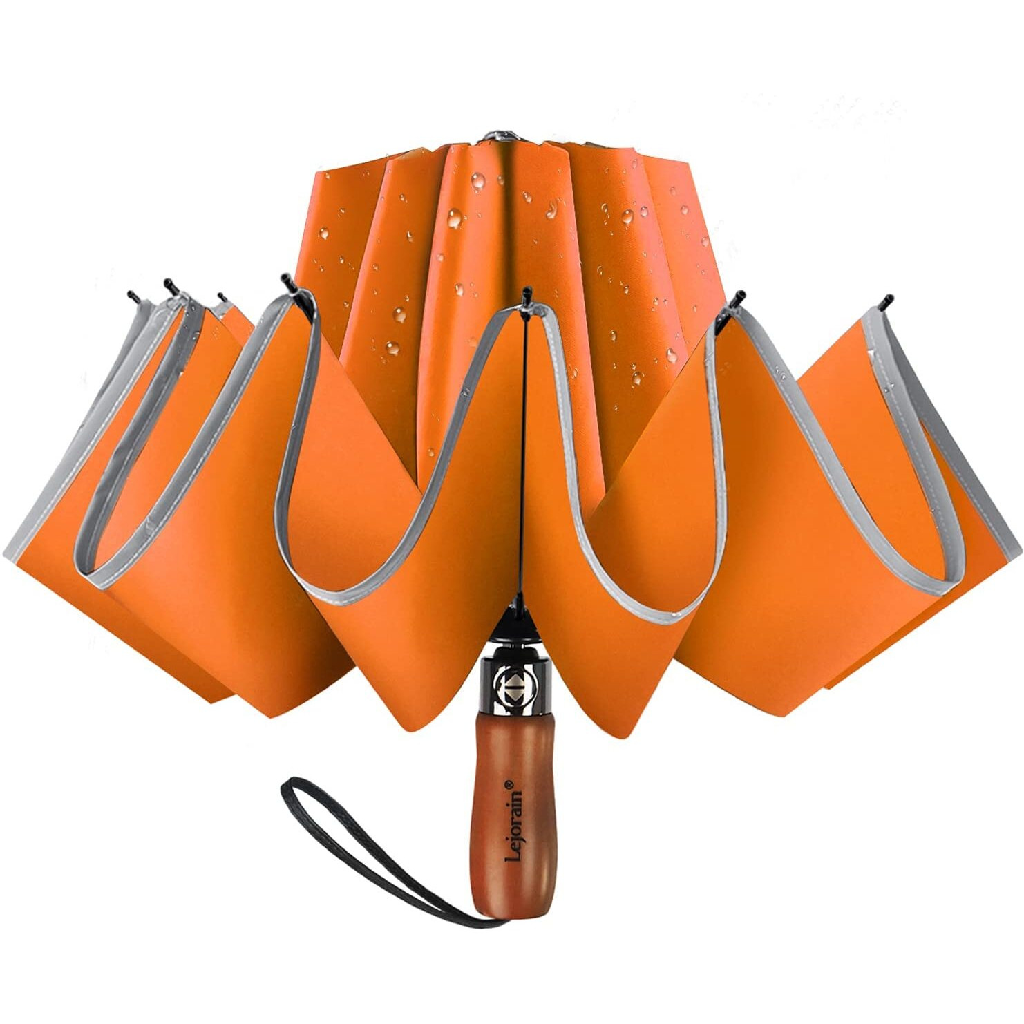 Lejorain Large Reverse Umbrella -50 Inch Windproof Folding Inverted Umbrella - Upside Down With Safety Reflective Strip (7.Orange)