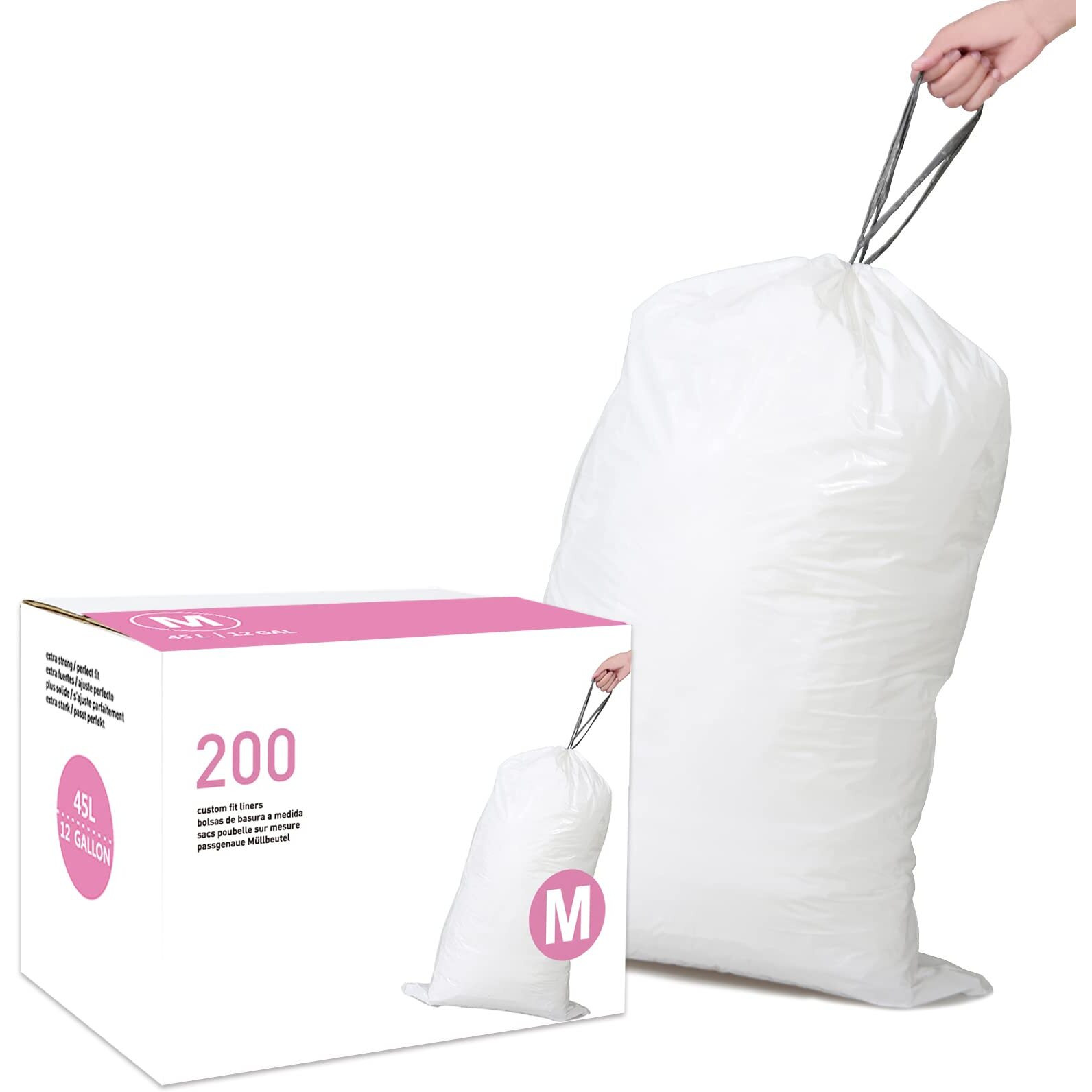 Simplelisa Code M (200 Count) 12 Gallon Heavy Duty Drawstring Plastic Trash Bags Compatible With Code M  1.2 Mil  White Garbage Can Liners 12 Gallon/45 Liter