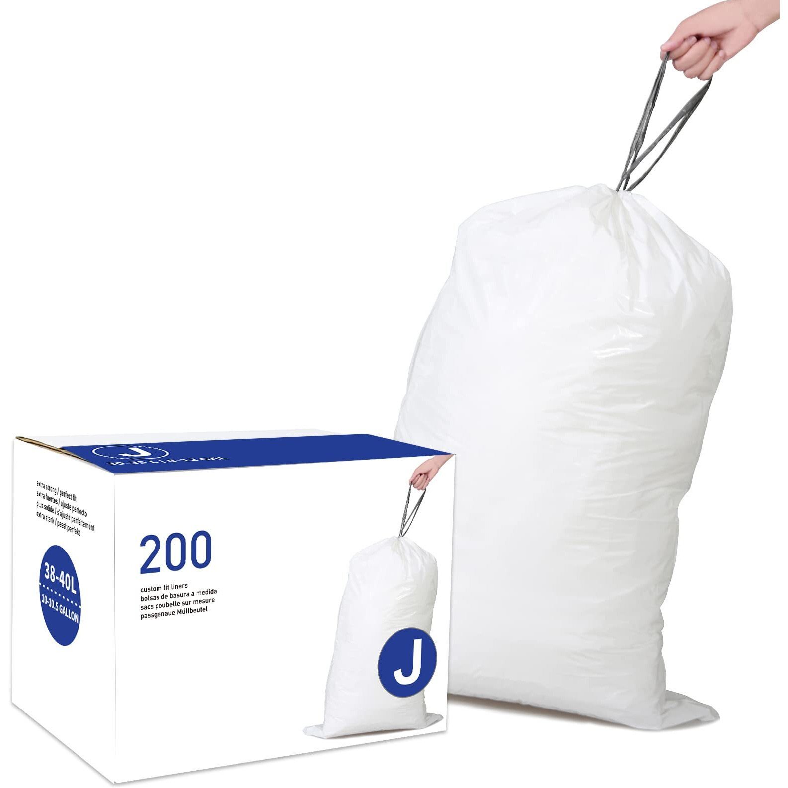 Simplelisa Code J (200 Count) 10-10.5 Gallon Heavy Duty Drawstring Plastic Trash Bags Compatible With Code J  1.2 Mil  White Garbage Can Liners 10-10.5 Gallon/38-40 Liter