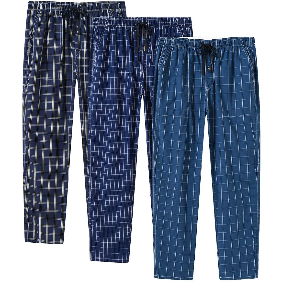 Mofiz Men's Pj Bottoms Cotton Sleep Lounge Pants Classic Plaid Pants Nightwear Lightweight 3-Pack Size L