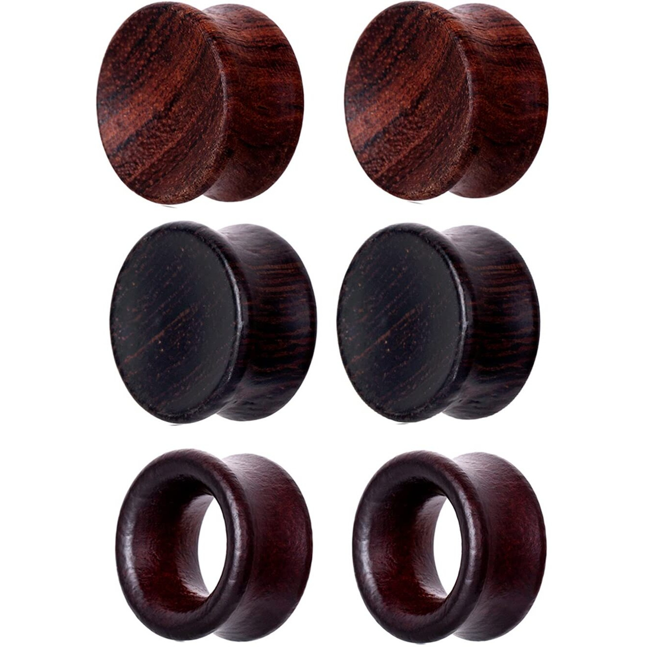 Tianci Fbyjs 6Pcs Concavity Organic Wood Tunnels Brown Black Double Flared Ear Saddle Plugs Stretcher Punk Piercing Earrings Gauge (6Mm2G)