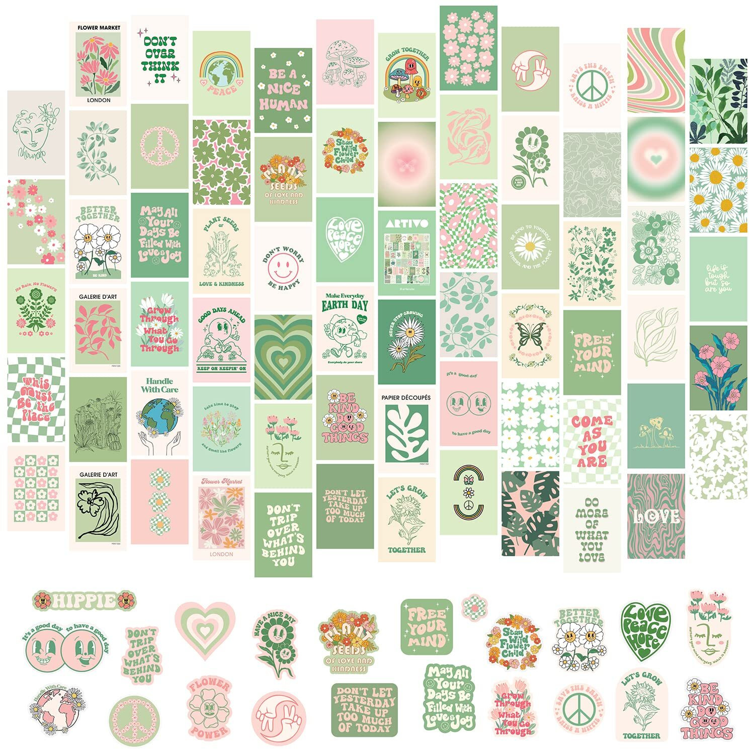 Sage Green Room Decor Aesthetic 70Pcs, Green Wall Collage Kit Aesthetic Pictures For Teen Girls, Preppy Posters For Girls Room, Danish Pastel Aesthetic Wall Decor, Pastel Bedroom Decor