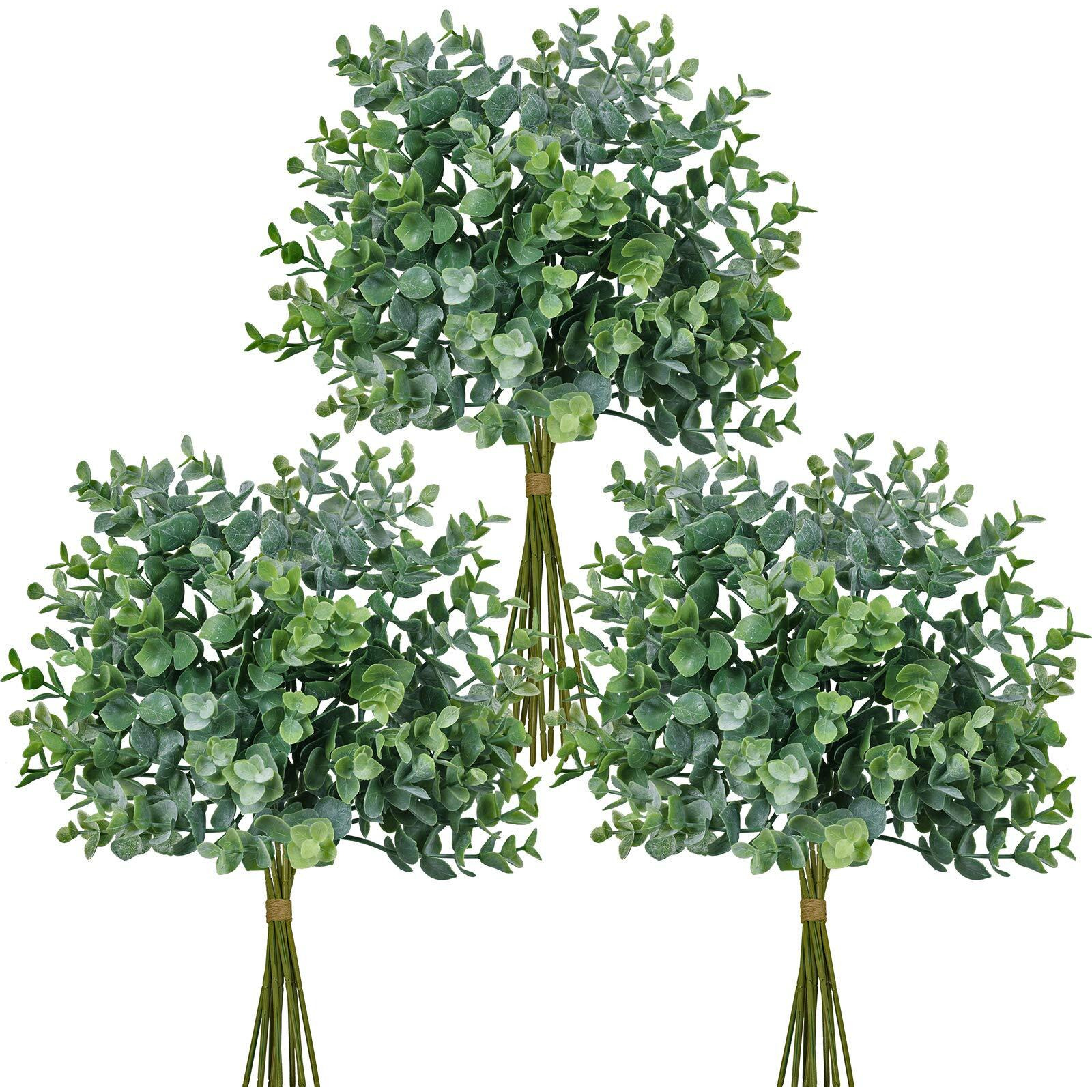 Winlyn 33 Pcs Artificial Eucalyptus Leaves Stems In Grey Green 14.6" Tall Bulk Wedding Bouquet Greenery Rustic Holiday Greens For Vase Mason Jar Bottle Floral Arrangement Christmas Wreath Garland