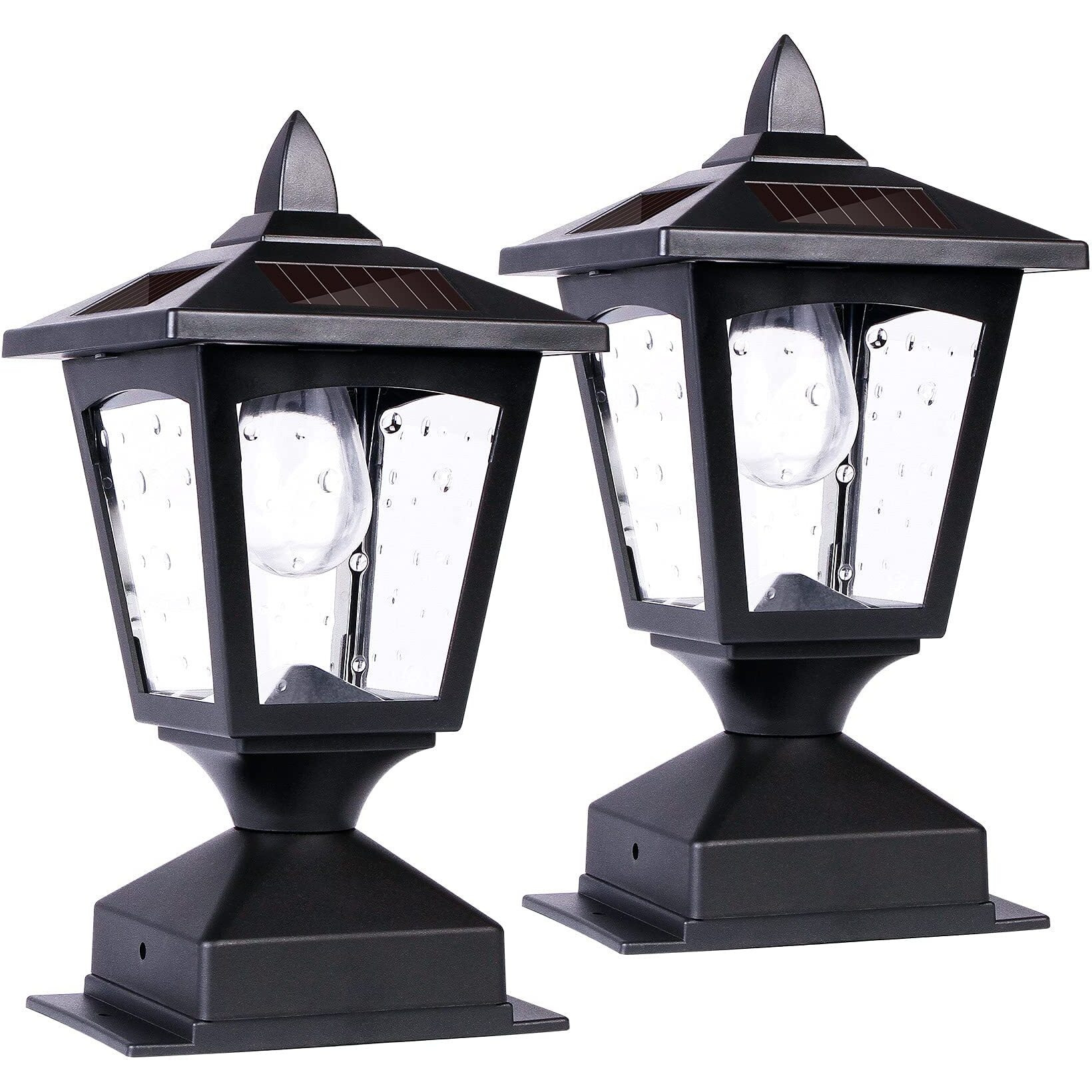 Solar Post Lights Outdoor, Solar Lamp Post Cap Fence Lights, Waterproof For Wood Fence Deck Patio Garden Decorative, Fit On 4X4 Wood Posts, 15 Lumens, Black (2 Pack)
