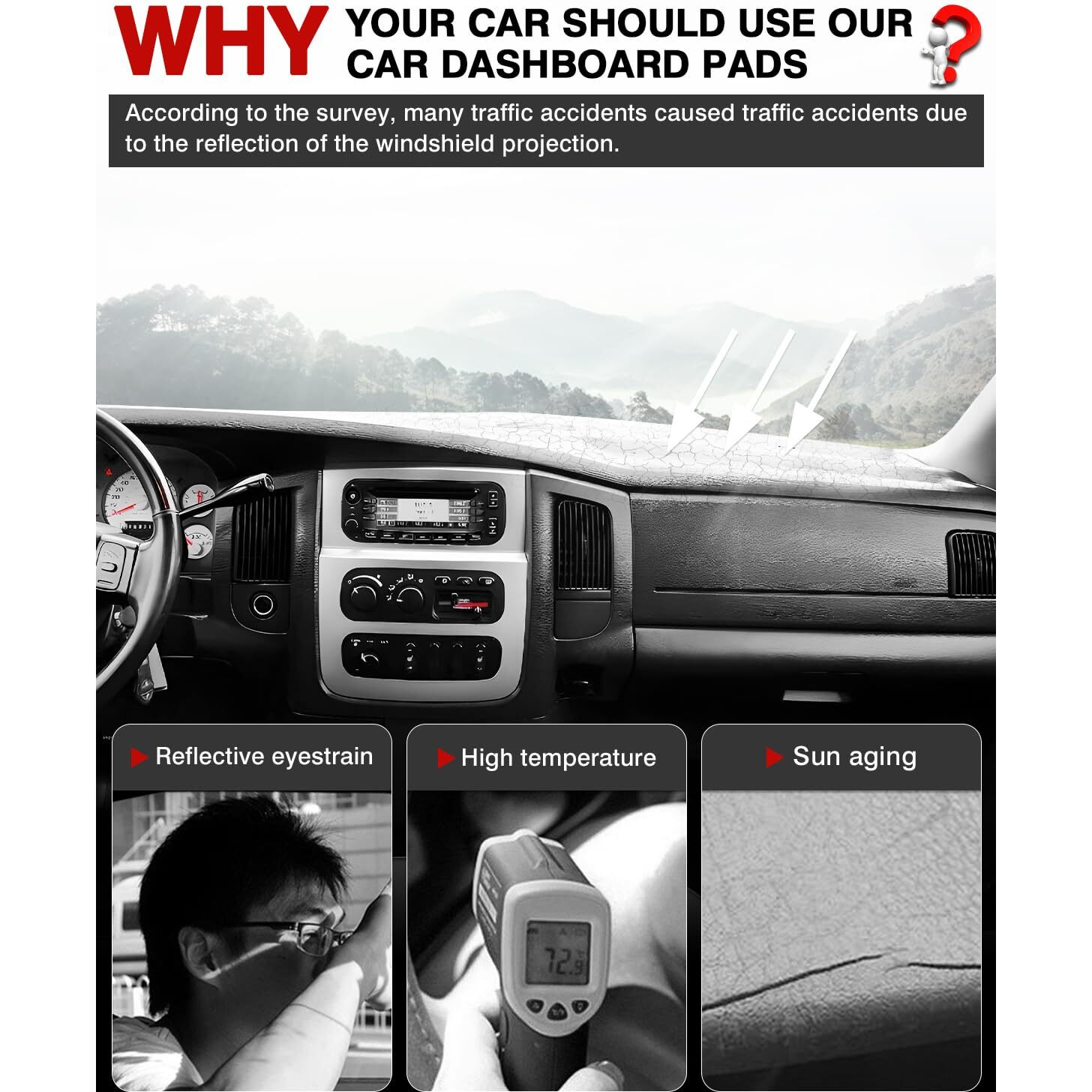 Autorder Dashboard Cover Mat For 2002-2005 Dodge Ram 1500 & 2003-2005 2500/3500 Accessories Dash Cover Flannel Dash Mat Sunshade Glare Uv Rays Protector