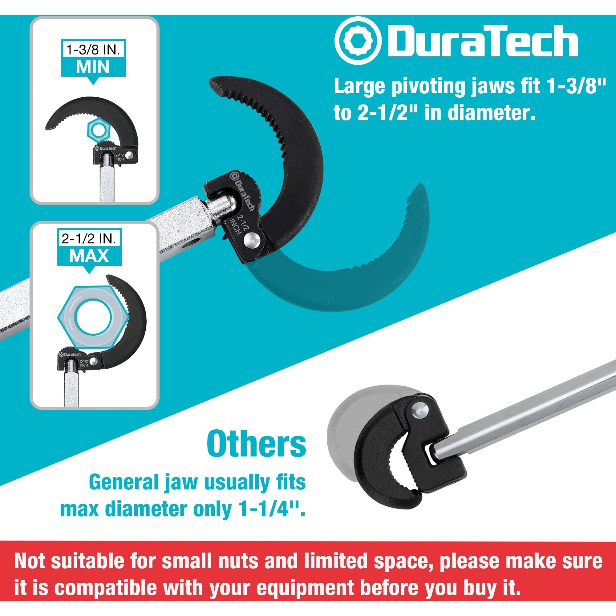 Duratech 10"-17" Telescoping Basin Wrench With 1-3/8" To 2-1/2" Large Jaw Capacity & Tub Drain Remover Wrench Aluminum Alloy Drain Removal Tool, Dual Ended