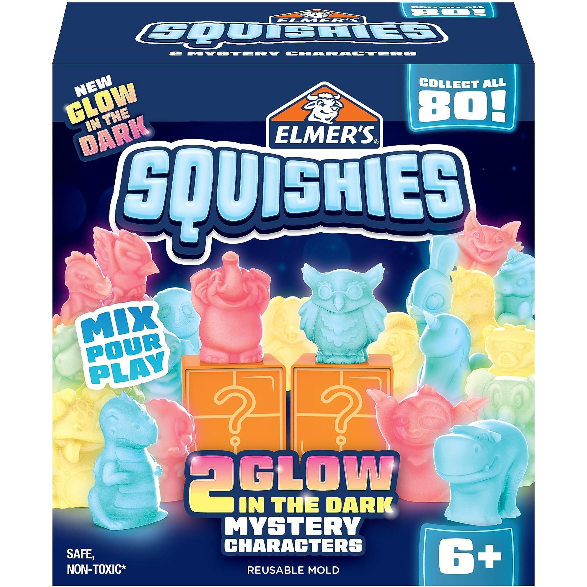 Elmers Squishies Kids Activity Kit, Diy Glow In The Dark Squishy Toy Kit Creates 2 Mystery Characters, Kids Crafts And Art Supplies Christmas Gift For Kids,13 Piece Kit
