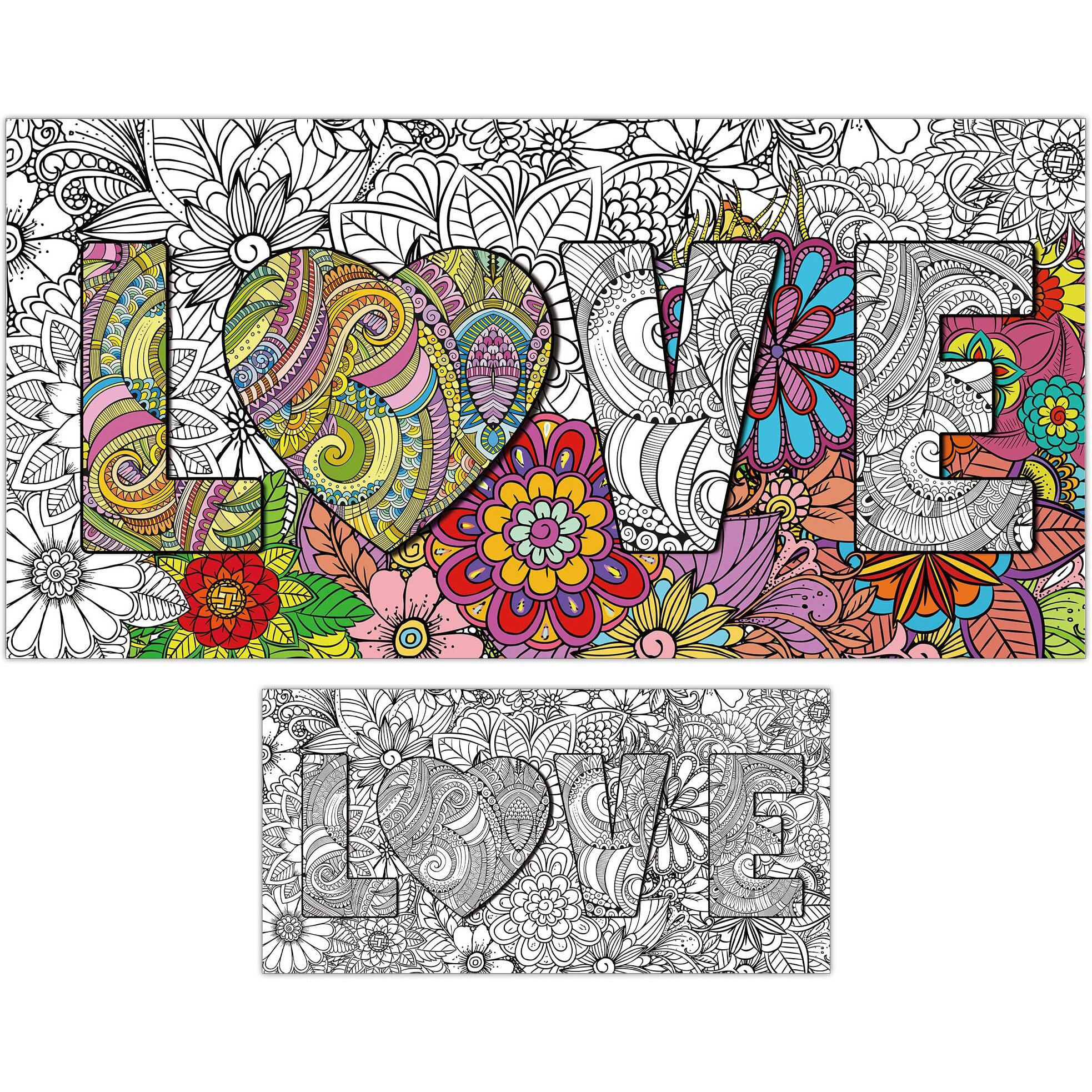 Giant Mandala Coloring Posters 50" X 25" Jumbo Love Mandala Coloring Posters For Kids Teens Adults Large Mandala Coloring Tablecloth Huge Art Craft Activity For Home Classroom Party Supplies Favor