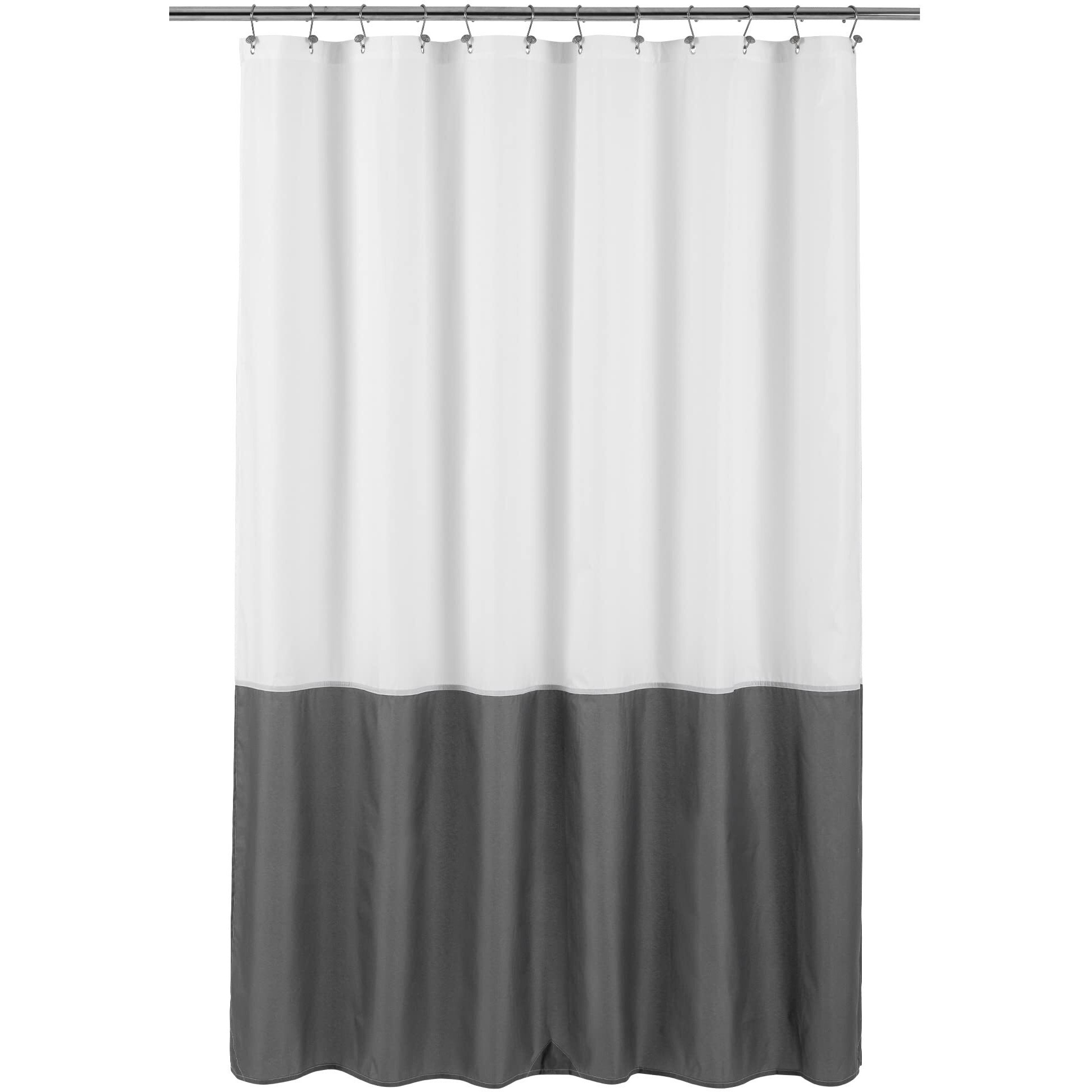 Alyvia Spring Waterproof Fabric Shower Curtain Liner - Soft & Light-Weight Cloth Shower Liner, 3 Bottom Magnets, Hotel Quality & Machine Washable - Standard Size 72X72, White And Dark Gray