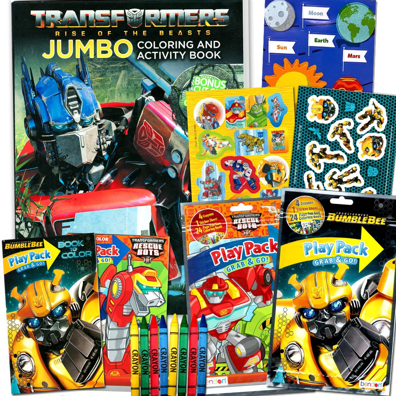 Transformers Coloring And Activity Set For Kids - Activity Book And Play Packs Featuring Optimus Prime, Bumblebee And Rescue Bots