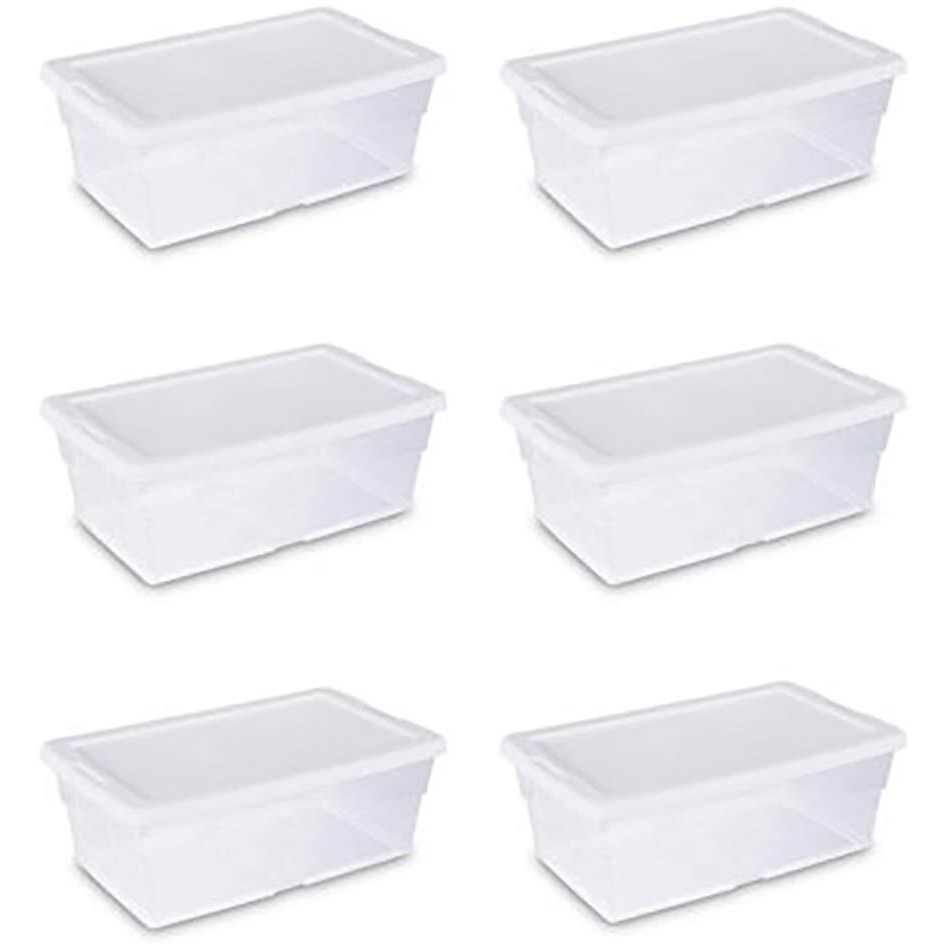 Sterilite 16428012 6 Quart/5.7 Liter Storage Box, White Lid With Clear Base (Pack Of 6)