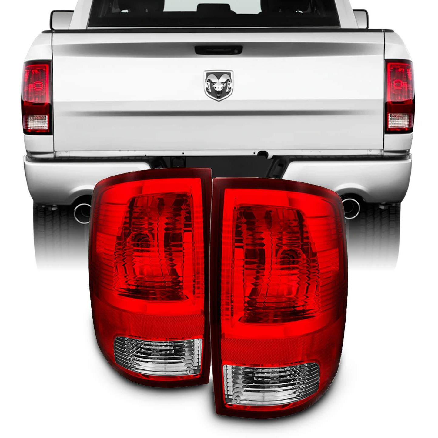 Akkon - For 2009-2018 Ram 1500/2500/3500 Ds Dj D2 Red Clear Tail Lights Brake Lamps Driver Left + Passenger Right Side Pair
