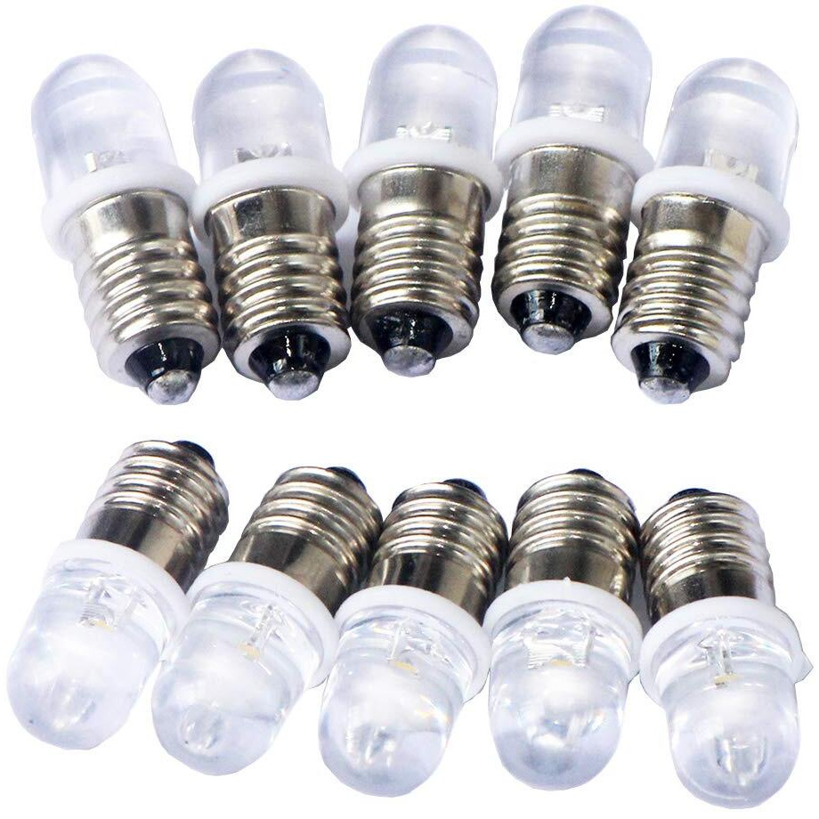 Gutreise 10Pcs E10 Screw Dc12V Cold White Spot Led Bulb Light Lamps +10Pcs E10 Base (Dc12V, Cold White)