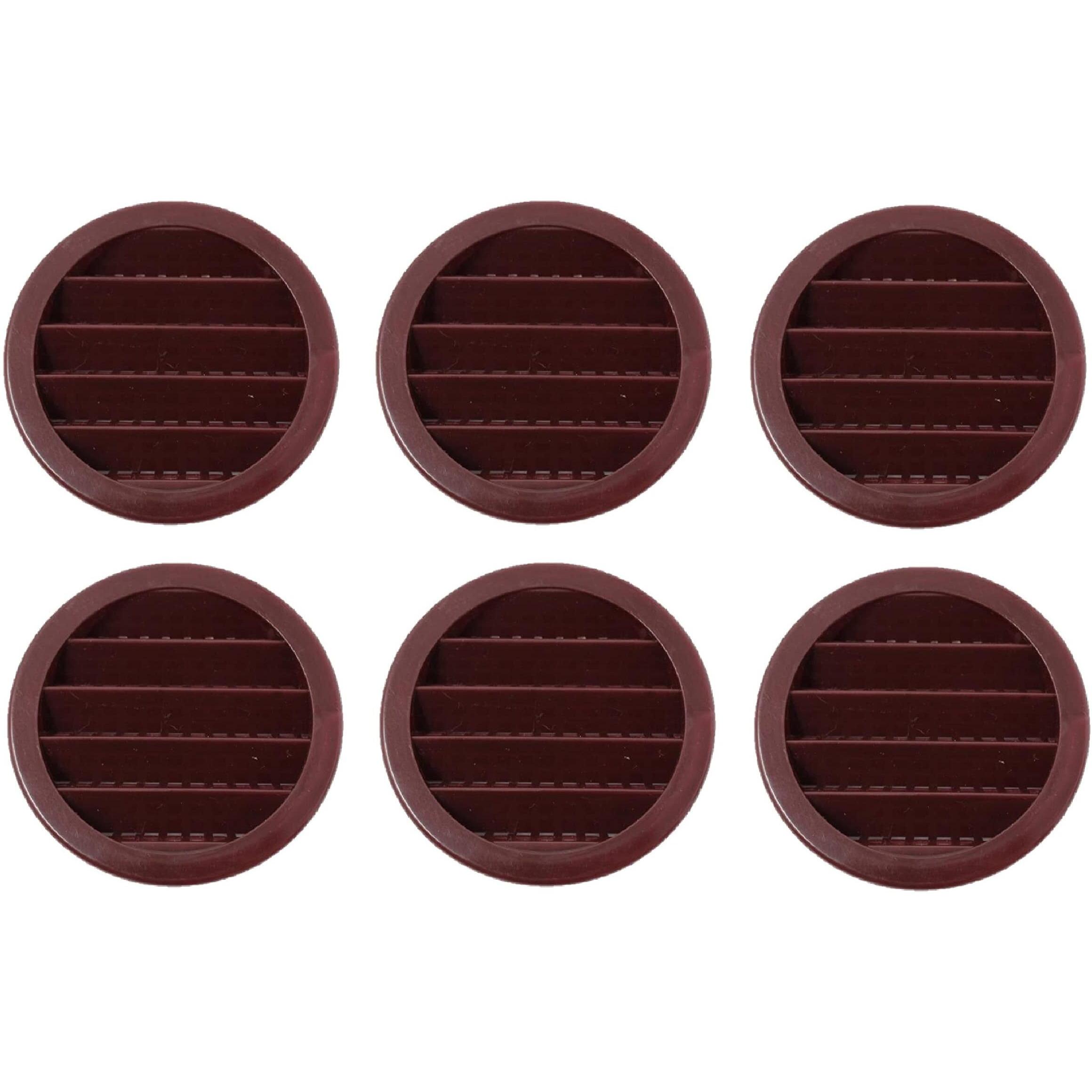 2" Round Plastic Louver Soffit Air Vent Reptile Screen Grille Cover Multiple Colors/Quantities (6, Brown)