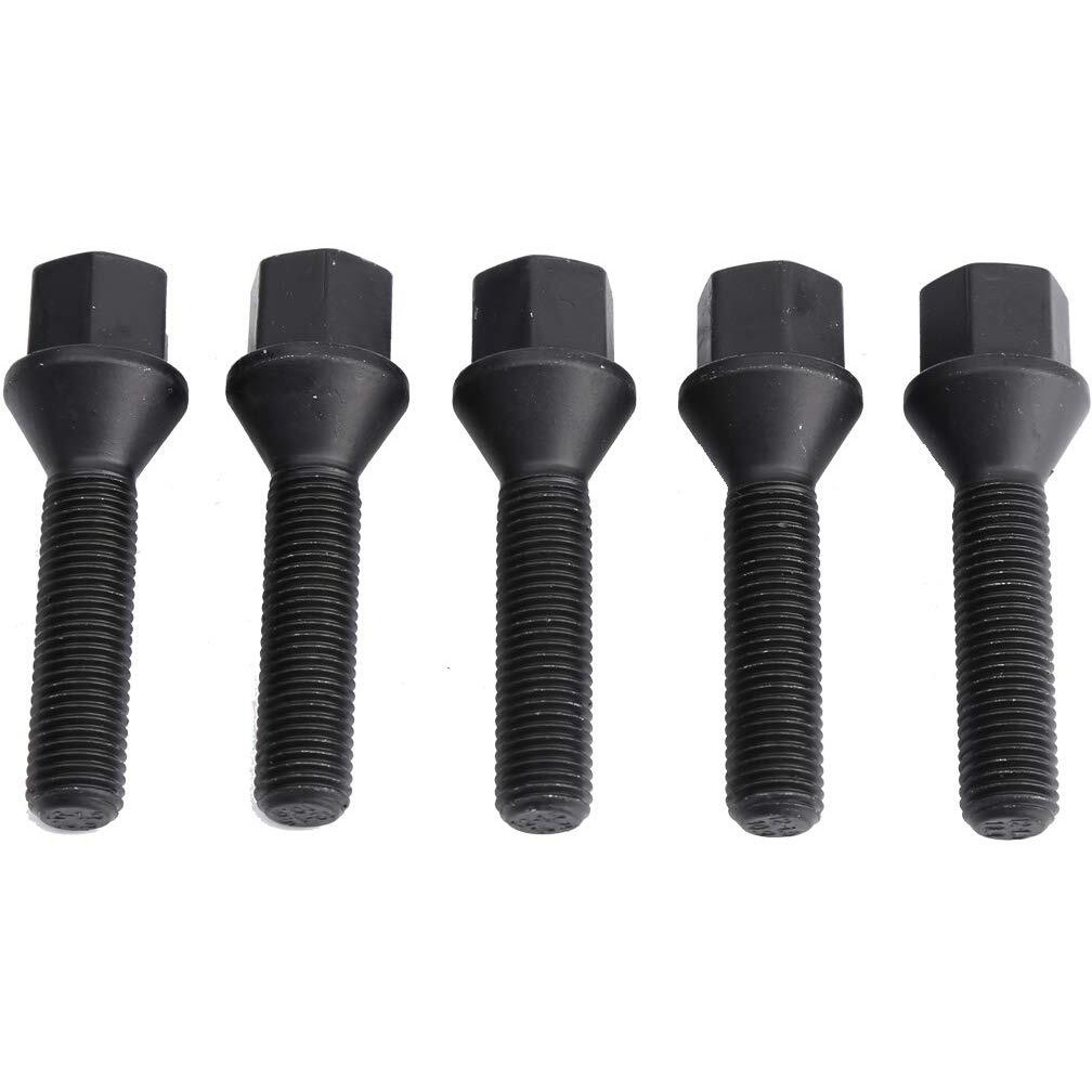 12X1.5Mm Tuner Lug Bolts, Ksp Conical Seat Extended 40Mm Shank 17Mm Hex For Aftermarket Wheels, 5Pcs Black