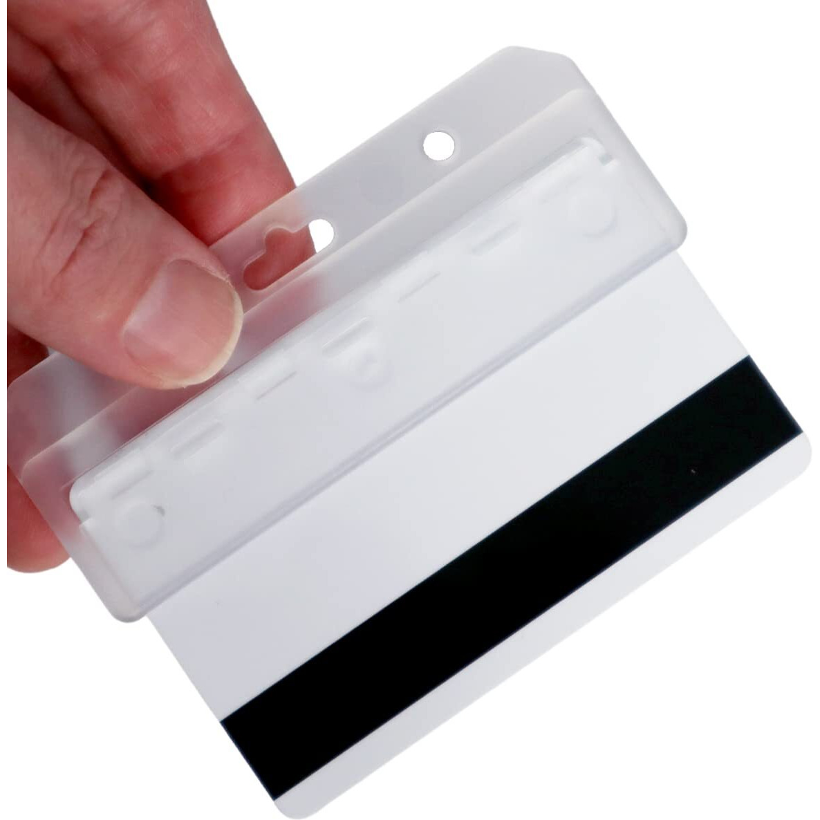 5 Pack - Rigid Plastic Horizontal Half Card Id Badge Holders - Hard Plastic Easy Access Swipe Card Holders By Specialist Id