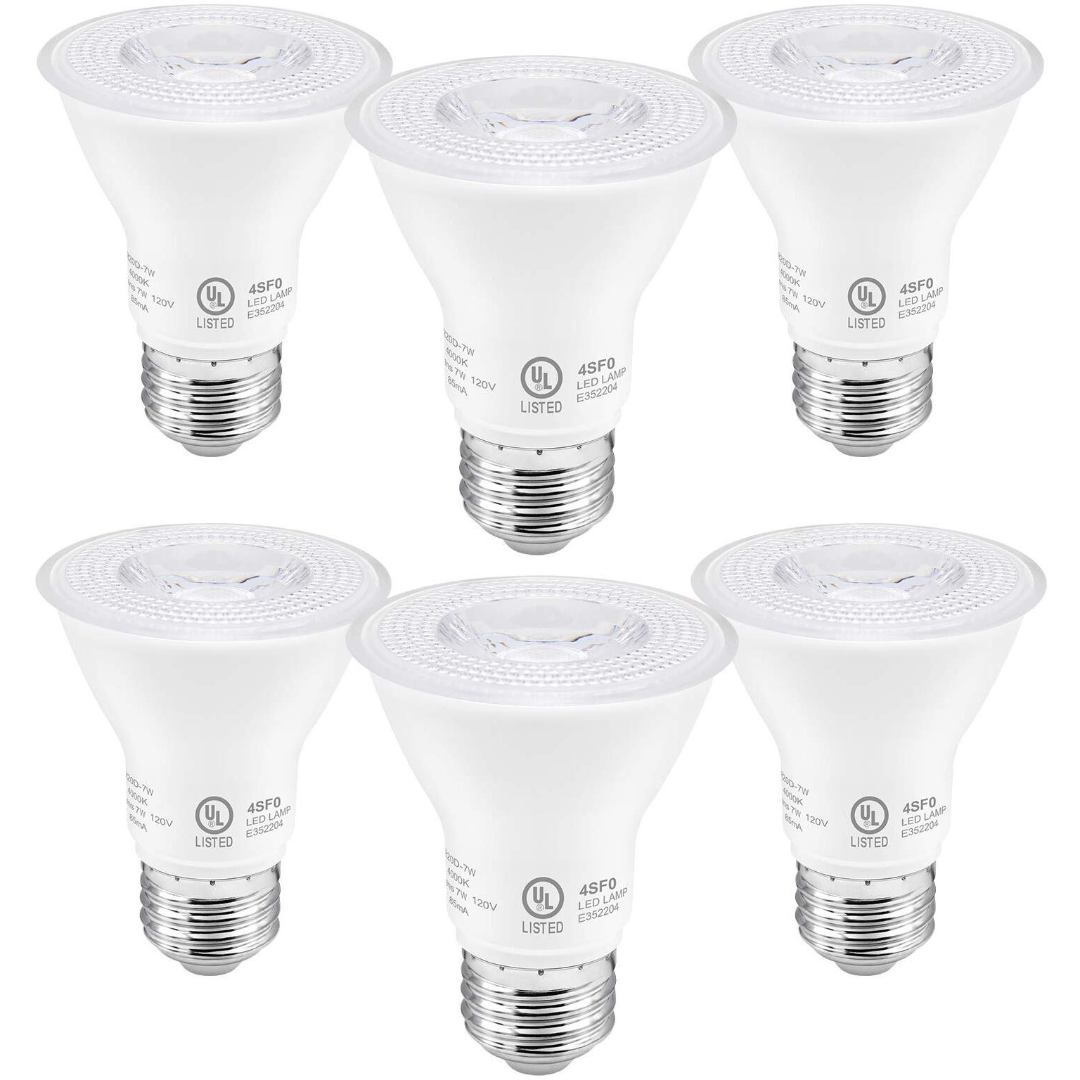 Par20 Led Bulbs Ul Listed, Dimmable Light Bulb, 7 Watt(60W Equivalent) Spotlight, E26 Base, 2700K Warm White Flood Light Bulbs For Living Room Kitchen Pantry Hotels Showroom, Indoor/Outdoor (6 Pack)
