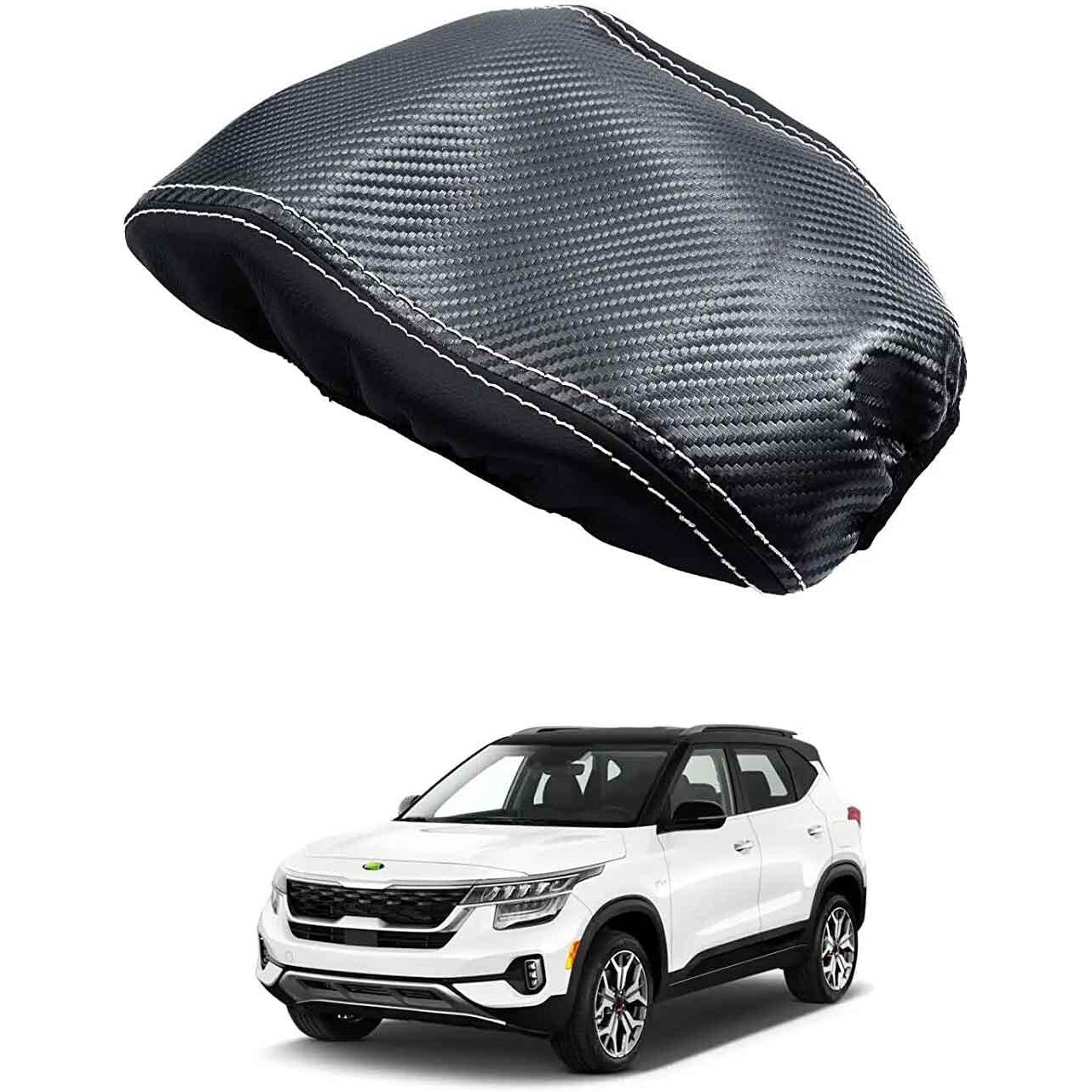 Autorder Custom Fit For Center Console Cover Kia Seltos 2020 2021 2022 2023 Accessories Carbon Fiber Armrest Covers Anti-Scratch Leather Protector Center Console Pad