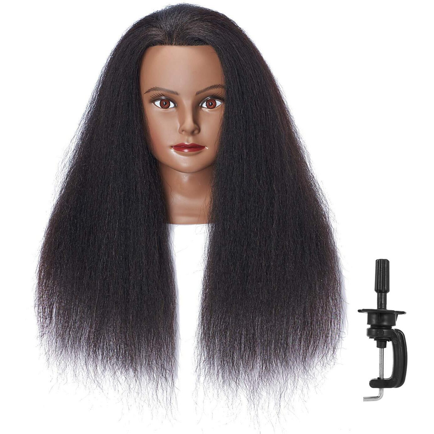 Hairlink 100% Real Hair Afro Mannequin Head Hairdresser Hair Styling Training Head Dolls For Cosmetology Manikin Maniquins Practice Head With Stand (6611B0216)