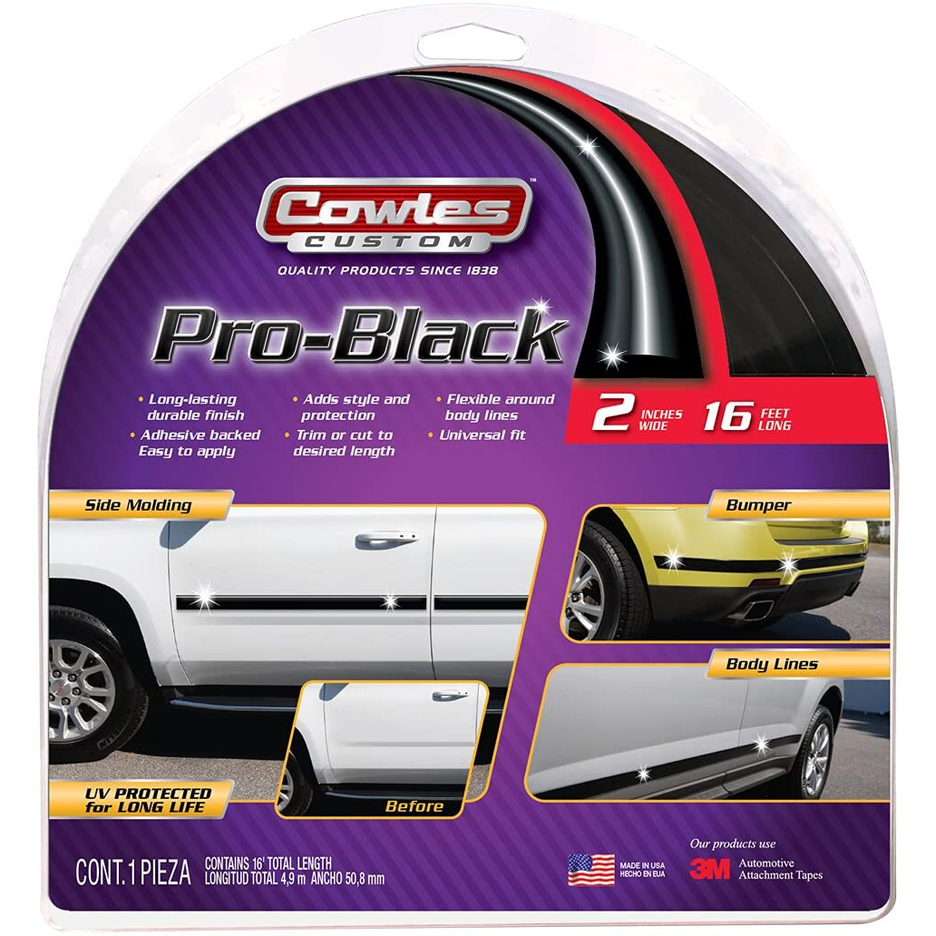 Cowles - Premium Universal Body Molding For All Vehicles - Easy Install, Black Finish, 2" By 16 Ft, Uv Protected, Long Lasting Flexible Pvc
