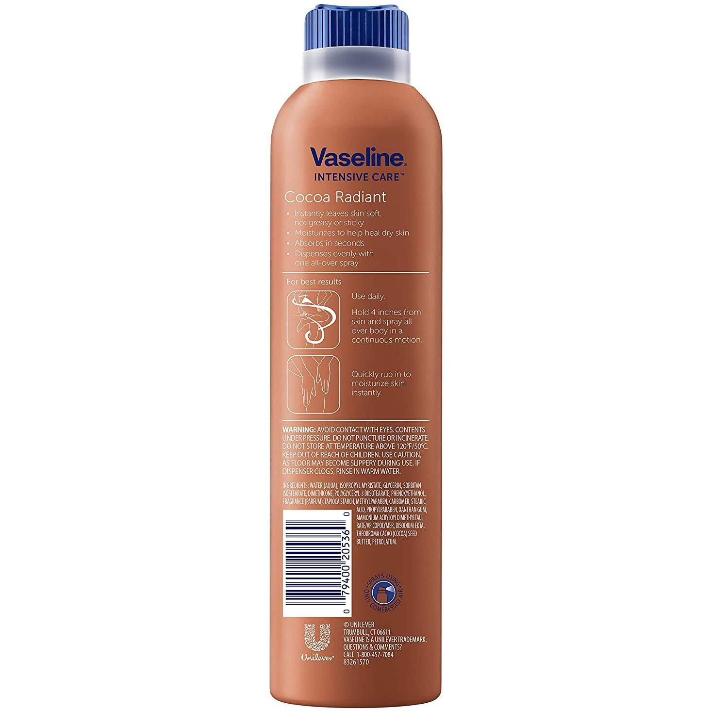 Vaseline Spray & Go Moisturizer, Cocoa Radiant, 6.5 Oz