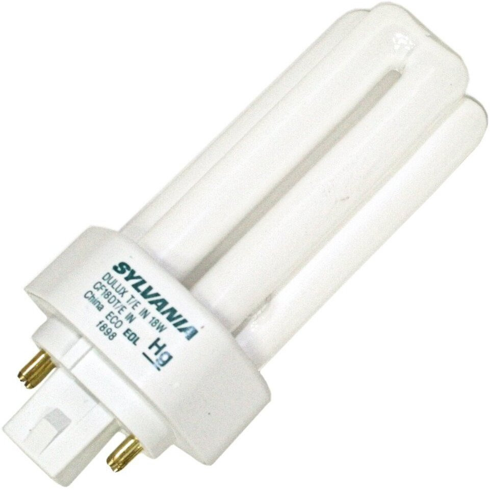 Sylvania 20876 (4-Pack) Cf18Dt/E/In/830 18-Watt Triple Tube Compact Fluorescent Light Bulb, 3000K, 1150 Lumens, 82 Cri, T4 Shape, 4-Pin Gx24Q-2, 4 Count (Pack Of 1)