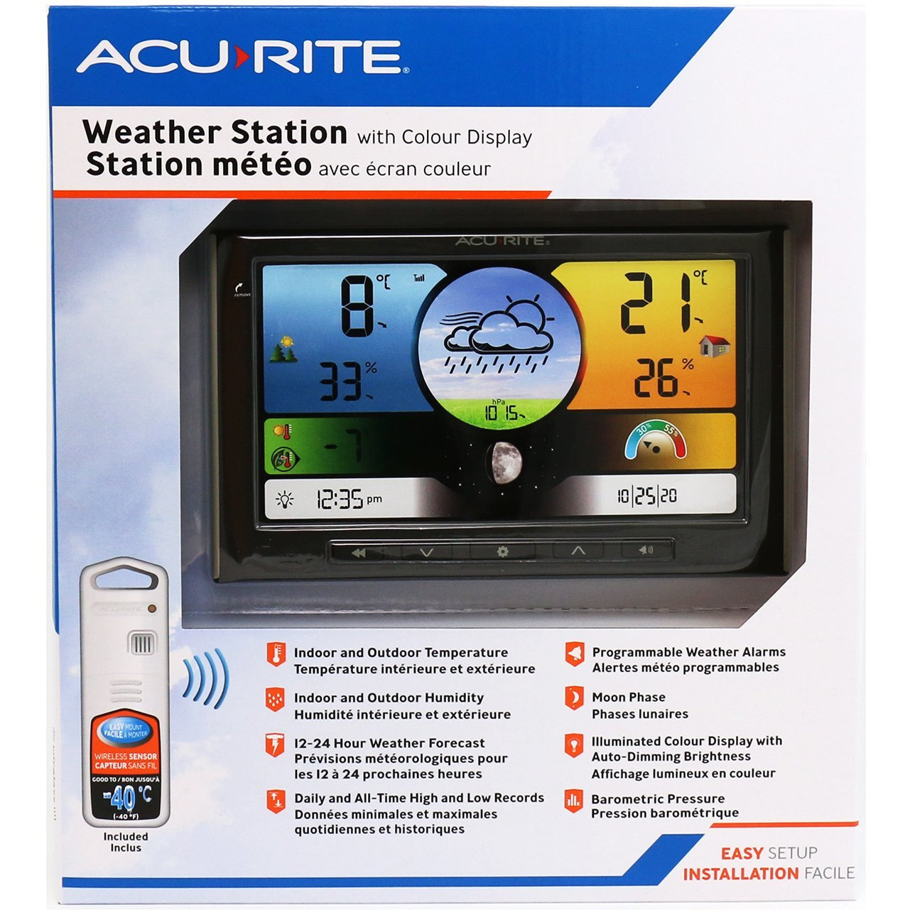 Acurite Weather Station With Colour Display - Indoor/Outdoor - 12-24 Hour Forecast + Programmable Weather Alarms