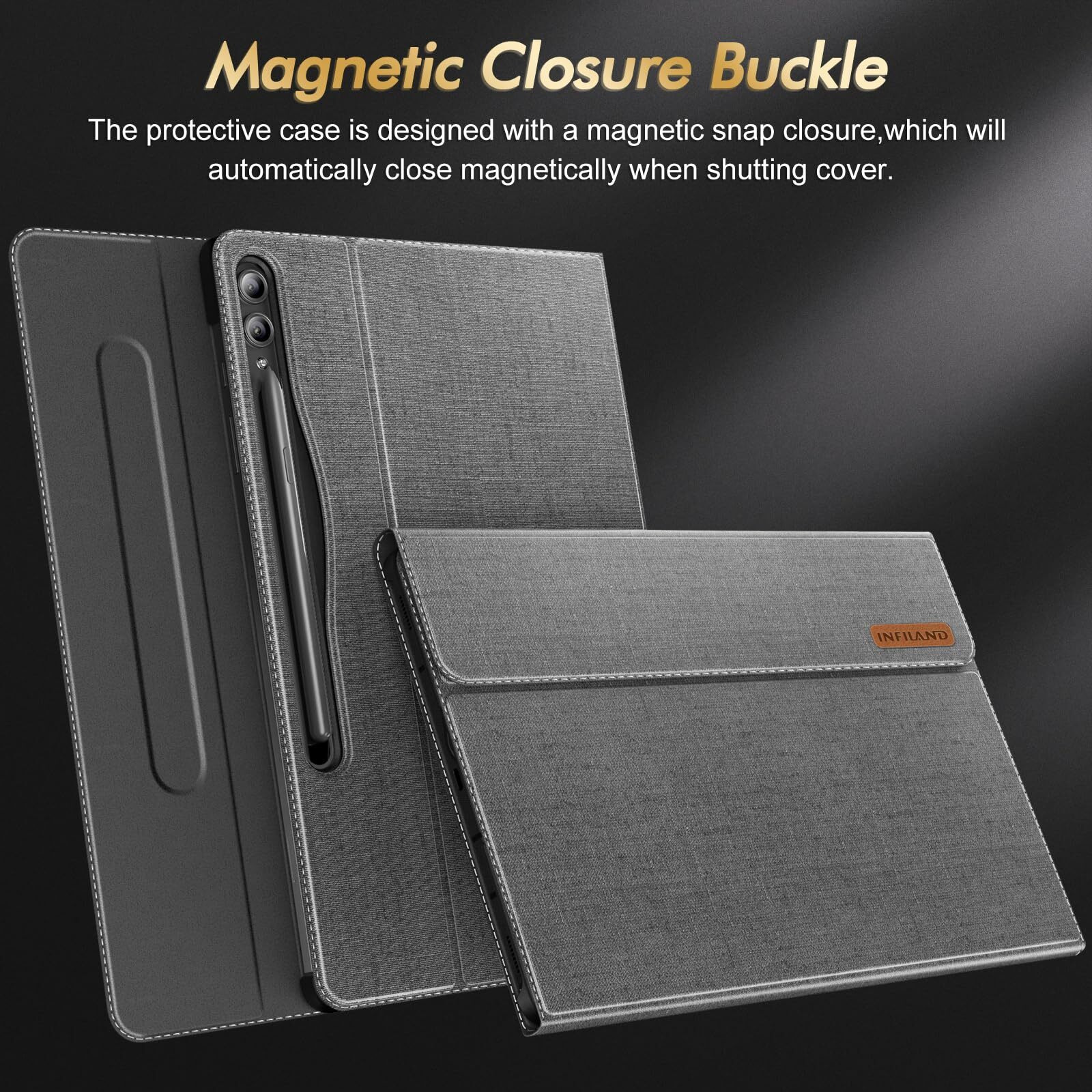 Infiland Galaxy Tab S9+ Plus/Tab S9 Fe+ Case, Multi-Angle Stand Cover Compatible With Samsung Tab S9 Plus/S9 Fe Plus 12.4" Sm-X810/Sm-X816B/Sm-X818U/Sm-X616B 2023 [Auto Wake/Sleep], Gray