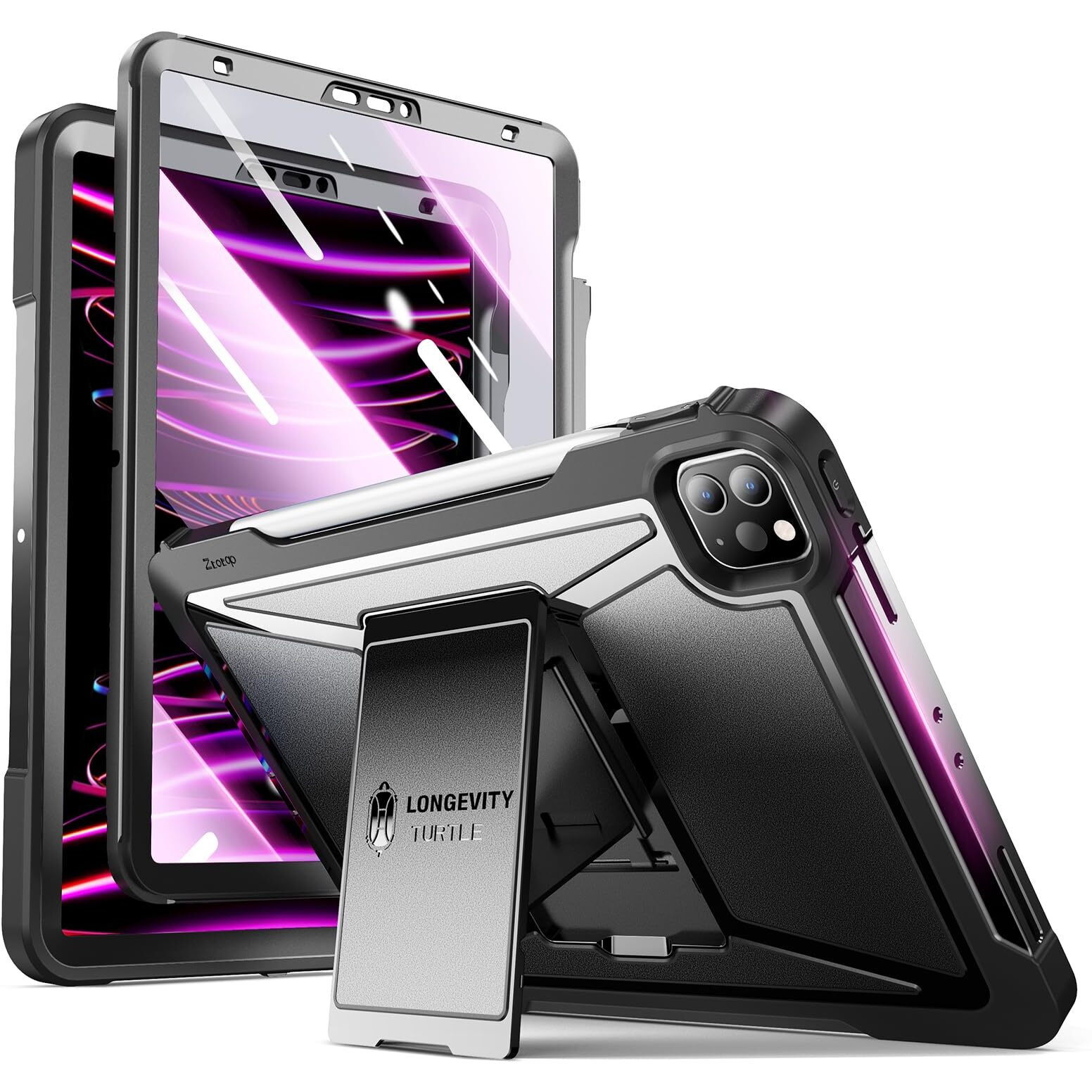 Ztotopcases For Ipad Pro 12.9 Case 6Th/5Th/4Th Generation 2022/2021/2020 Released, Rugged Cover With Built-In [Pencil Holder + Screen Protector] Designed For Ipad Pro 12.9 Inch 6Th/5Th/4Th Gen, Black