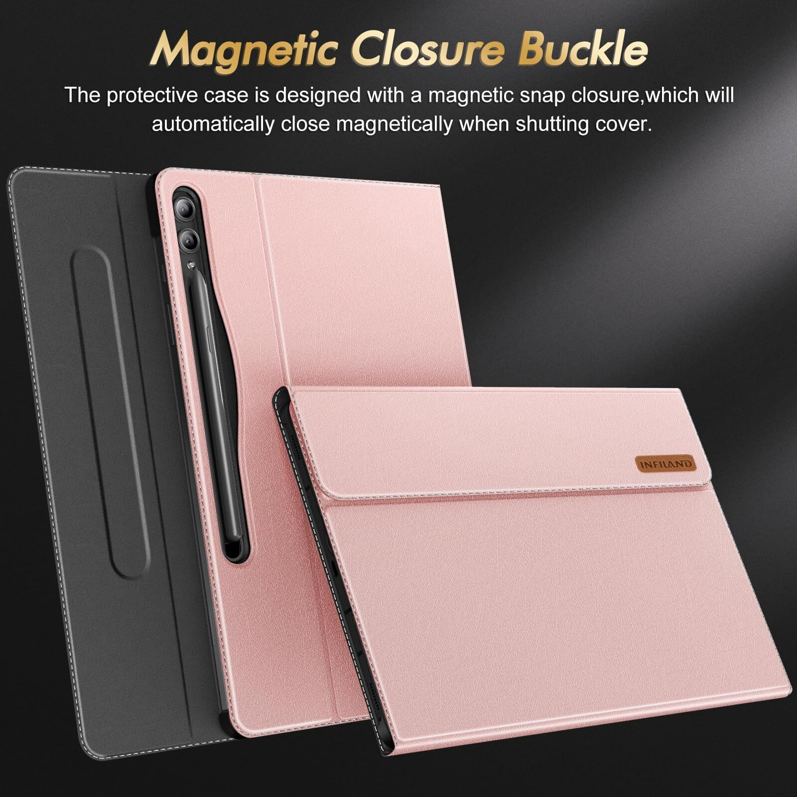Infiland Galaxy Tab S9+ Plus/Tab S9 Fe+ Plus Case, Multi-Angle Stand Cover Compatible With Samsung Tab S9 Plus/S9 Fe Plus 12.4" Sm-X810/Sm-X816B/Sm-X818U/Sm-X616B 2023 [Auto Wake/Sleep], Rose Gold