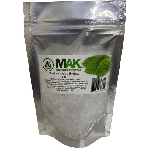 Mak Menthol Crystal 2 Oz - Pure Organic 100% Natural - Menthol Crystals From Mint Crystal Mints Mentha Arvensis - Comes In Resealable Standup Bag For Long-Lasting Freshness