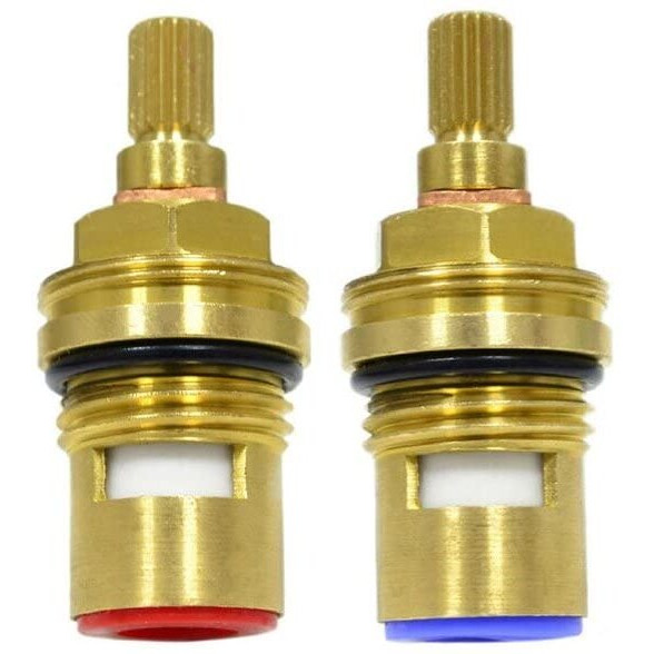 Huashan Replacement Brass Ceramic Disc Stem Cartridge Faucet Valve Quarter Turn 1/2" X 53Mm X 12Mm Spline Length 20 Teeth(Pair Hot & Cold)