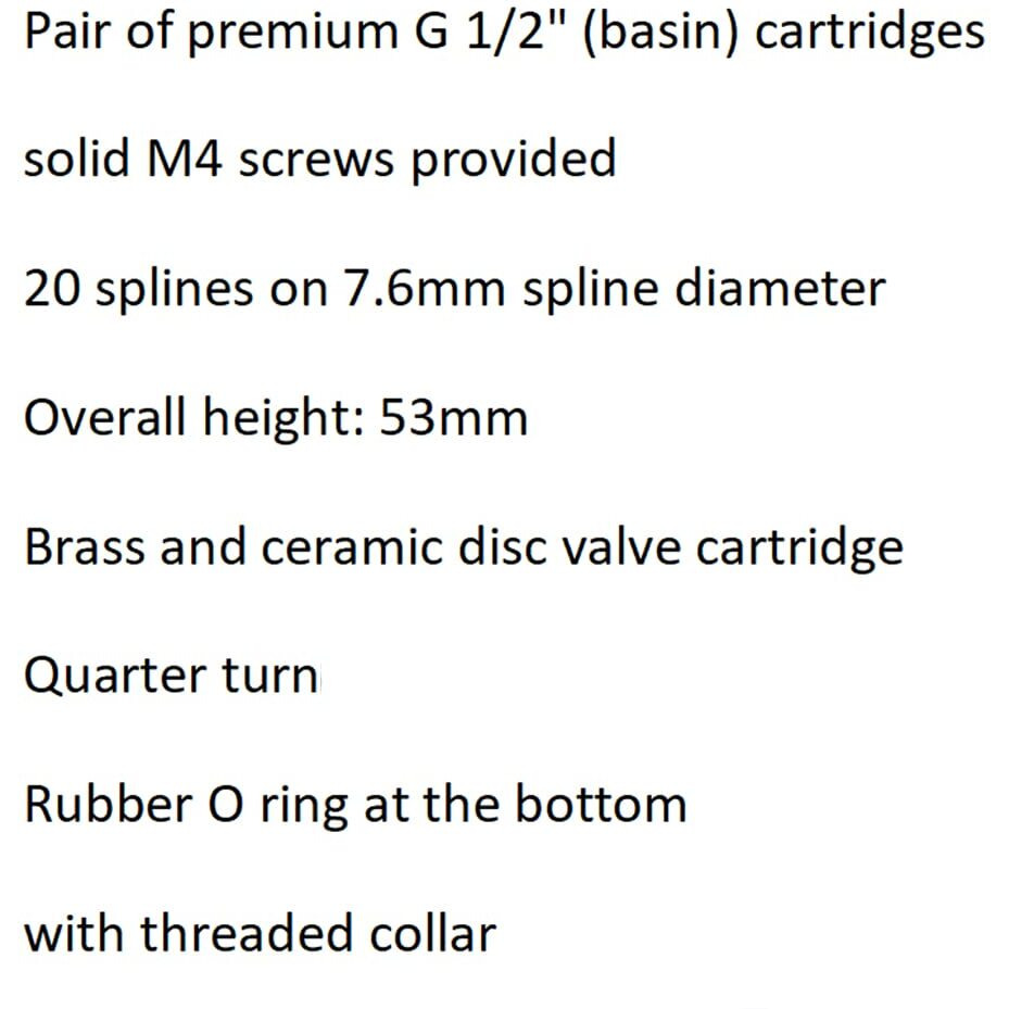 Huashan Replacement Brass Ceramic Disc Stem Cartridge Faucet Valve Quarter Turn 1/2" X 53Mm X 12Mm Spline Length 20 Teeth(Pair Hot & Cold)