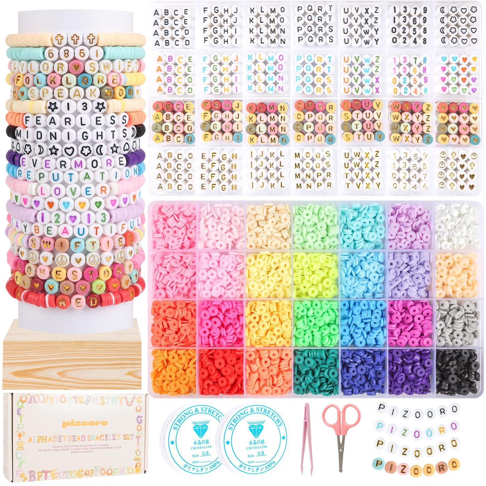 Friendship Bracelet Kit With 28 Colors, 5040 Clay Beads, 1200 Letter Beads For Jewelry Making - 4 Styles Of Round Alphabet, Number, Heart & Pattern Beads