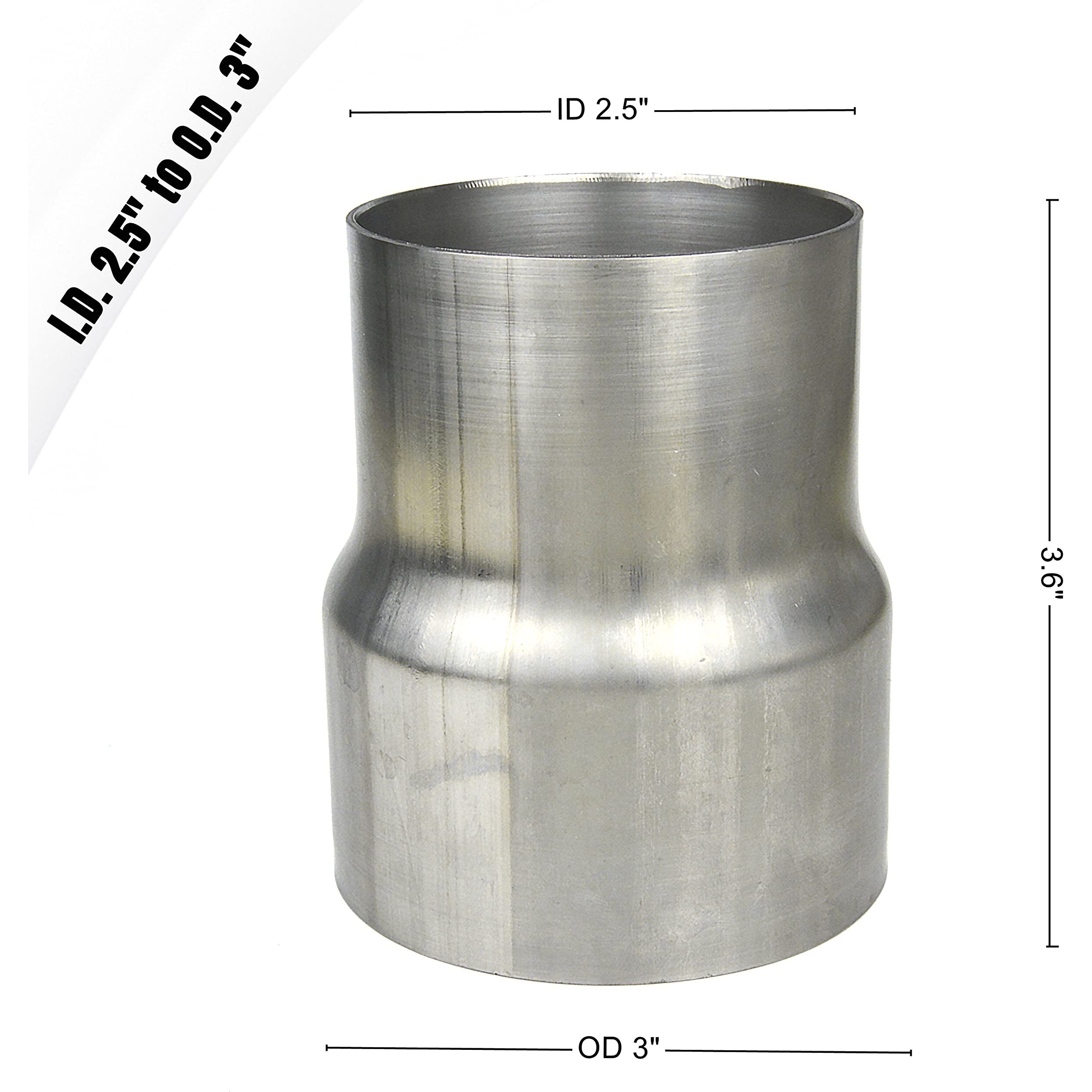 Universal Id 2.5 Inch To Od 3 Inch Exhaust Adapter, Stainless Steel Exhaust Coupler(2 1/2&quot Id To 3&quot Od), Pipe Adapter Whole Length 3.6 Inch