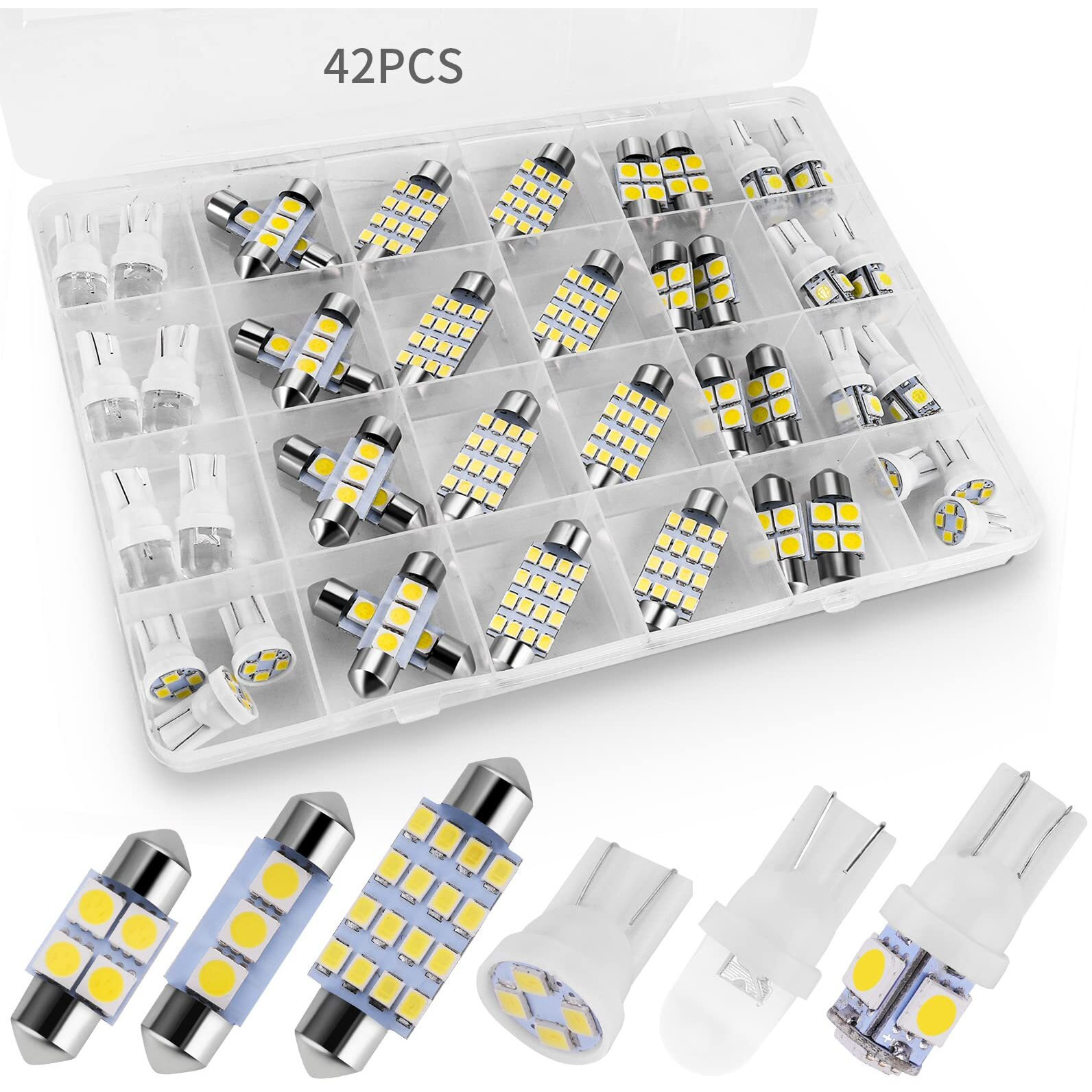 Zakolak 42 Pieces Interior Car Lights, Super Bright White Dome Map Tail Cab Lights Bulb Kit Set , De3175 T10 31Mm 41Mm 194 Led Bulb For Your Trucks Width Lamp(White)