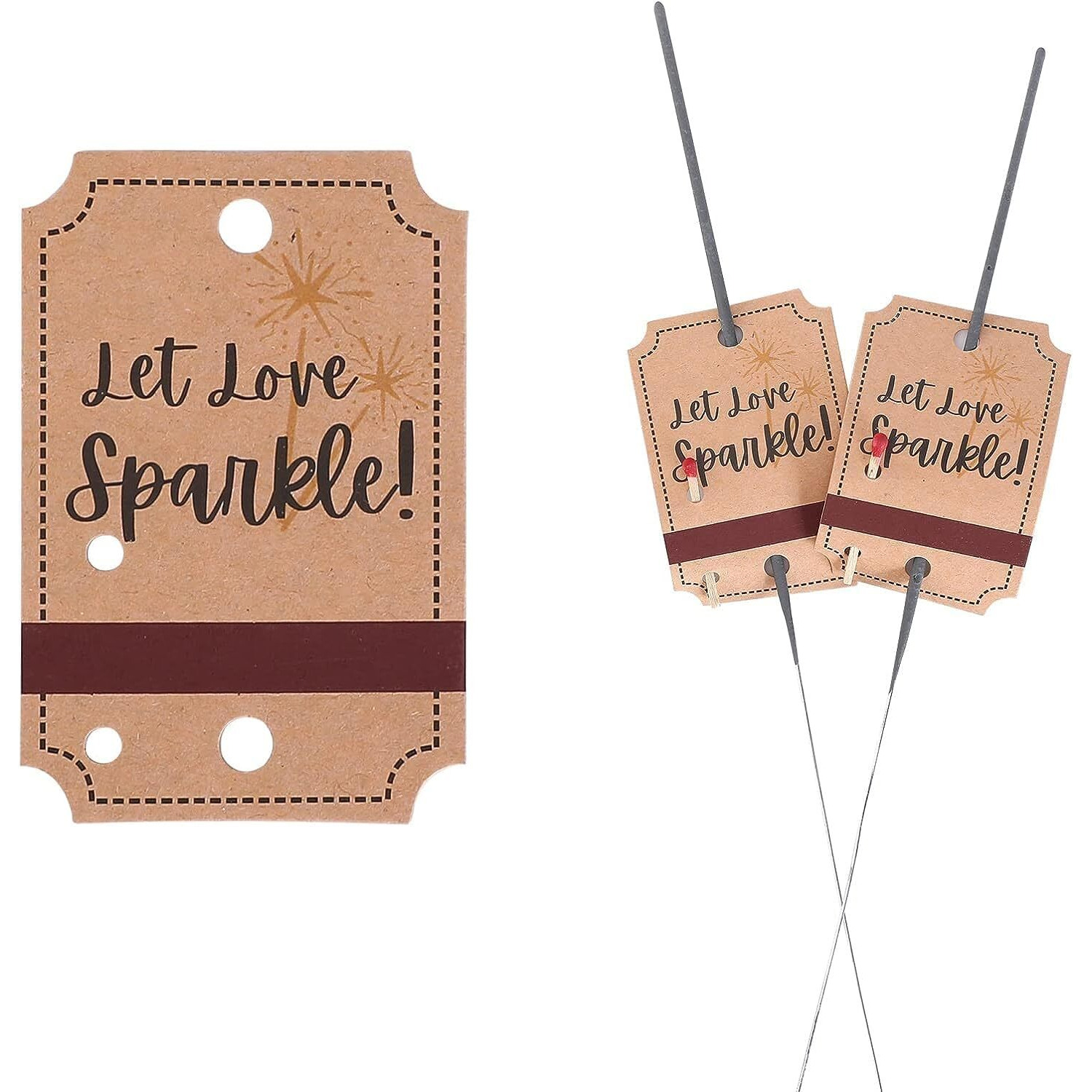 100Pcs Kraft Wedding Send-Off Tags With Built-In Match Striker, Rustic Let Love Sparkle Decor Craft Paper Sleeves For Ceremony Grand Exit, Anniversary, Parties, Graduation Favors, Engagement Event